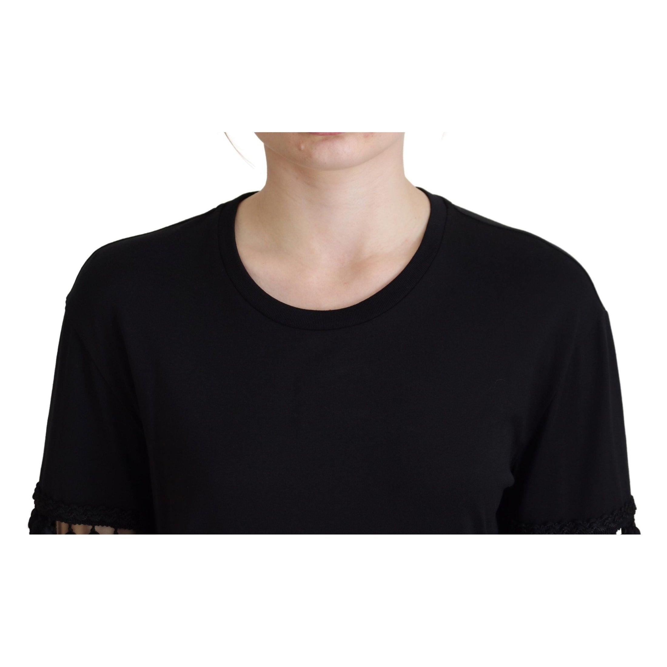 Elegant Black Cotton Short Sleeve Tee