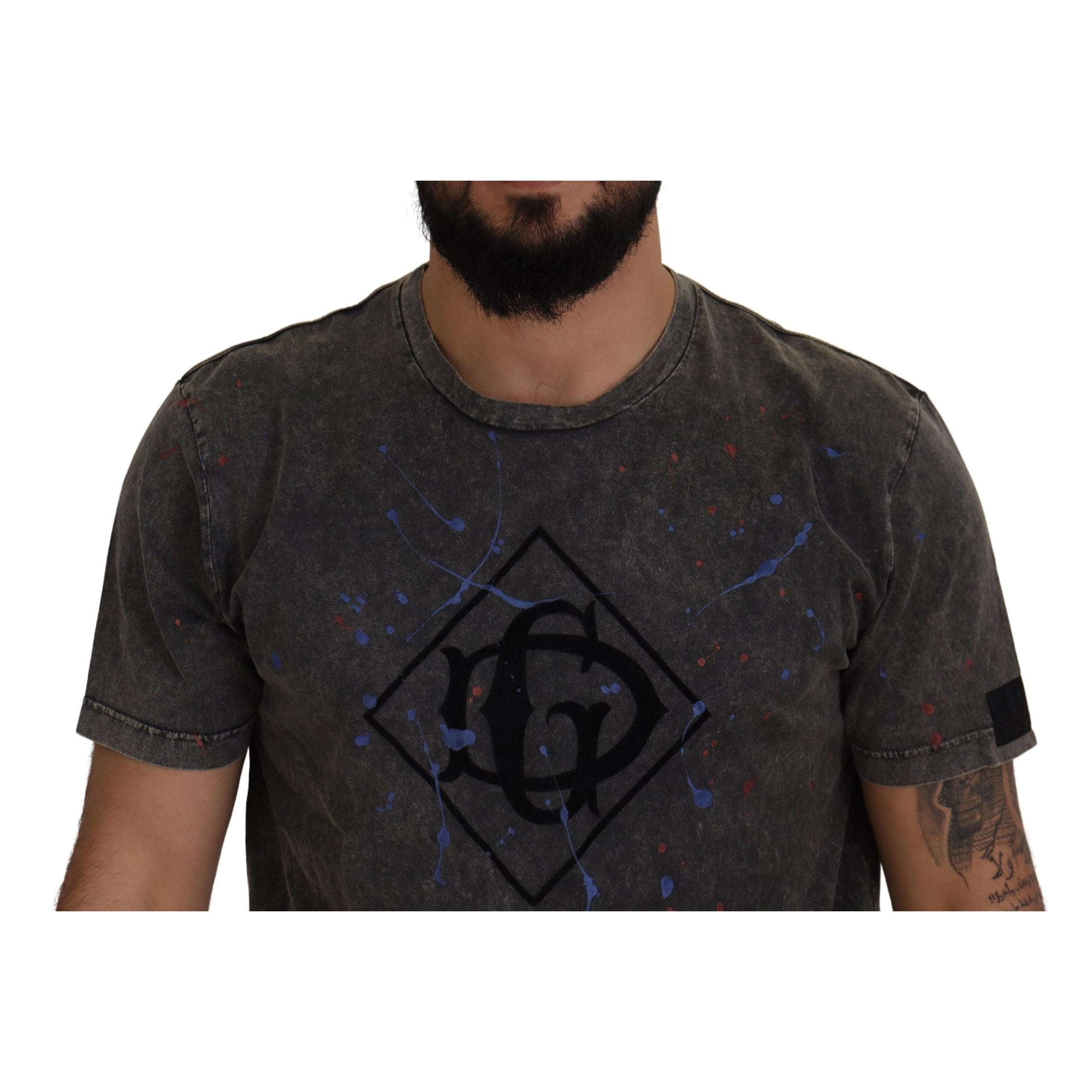 Elevated Grey Cotton Tee with Discolored DG Logo