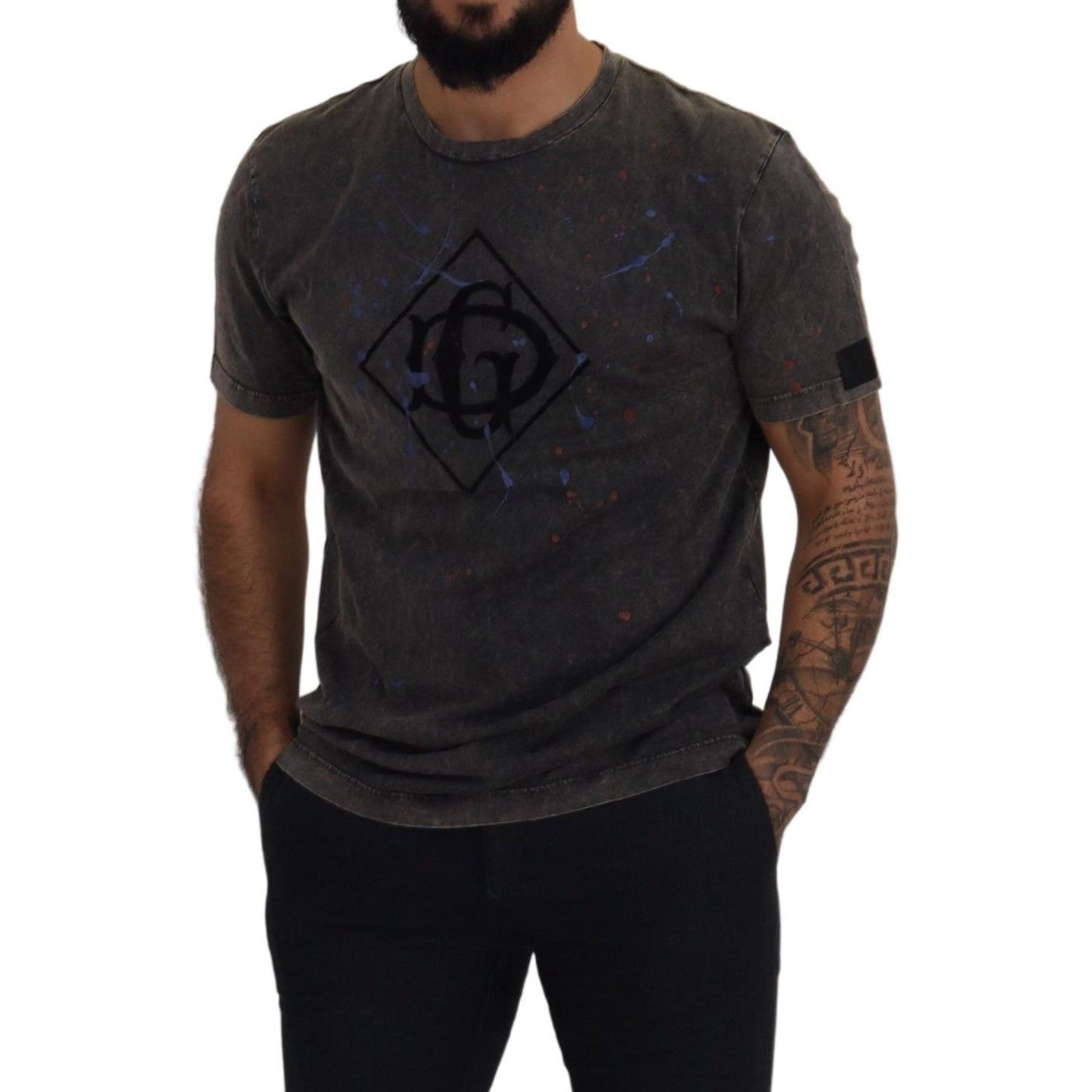 Elevated Grey Cotton Tee with Discolored DG Logo