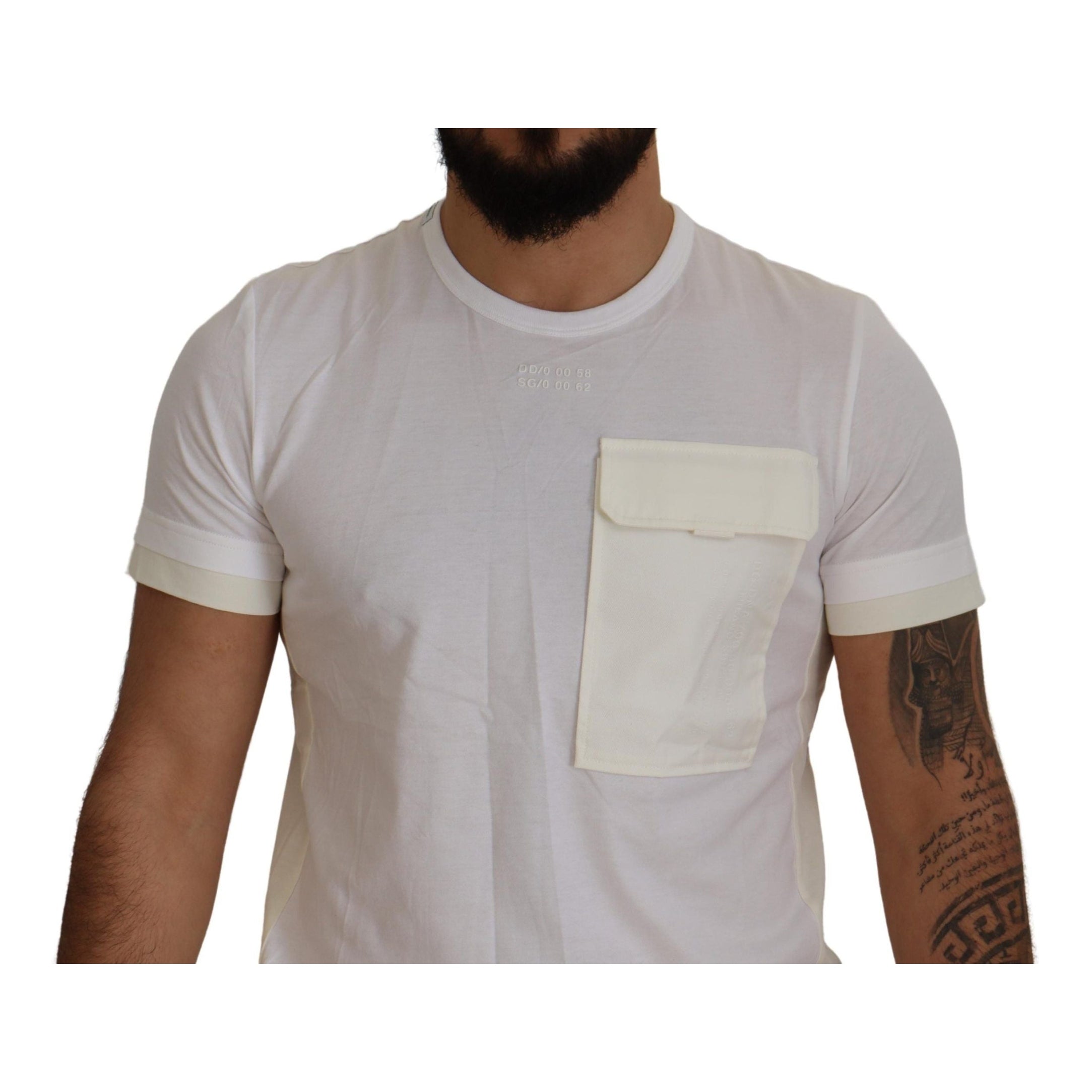 Elegant White Cotton Tee with DG Chest Pocket