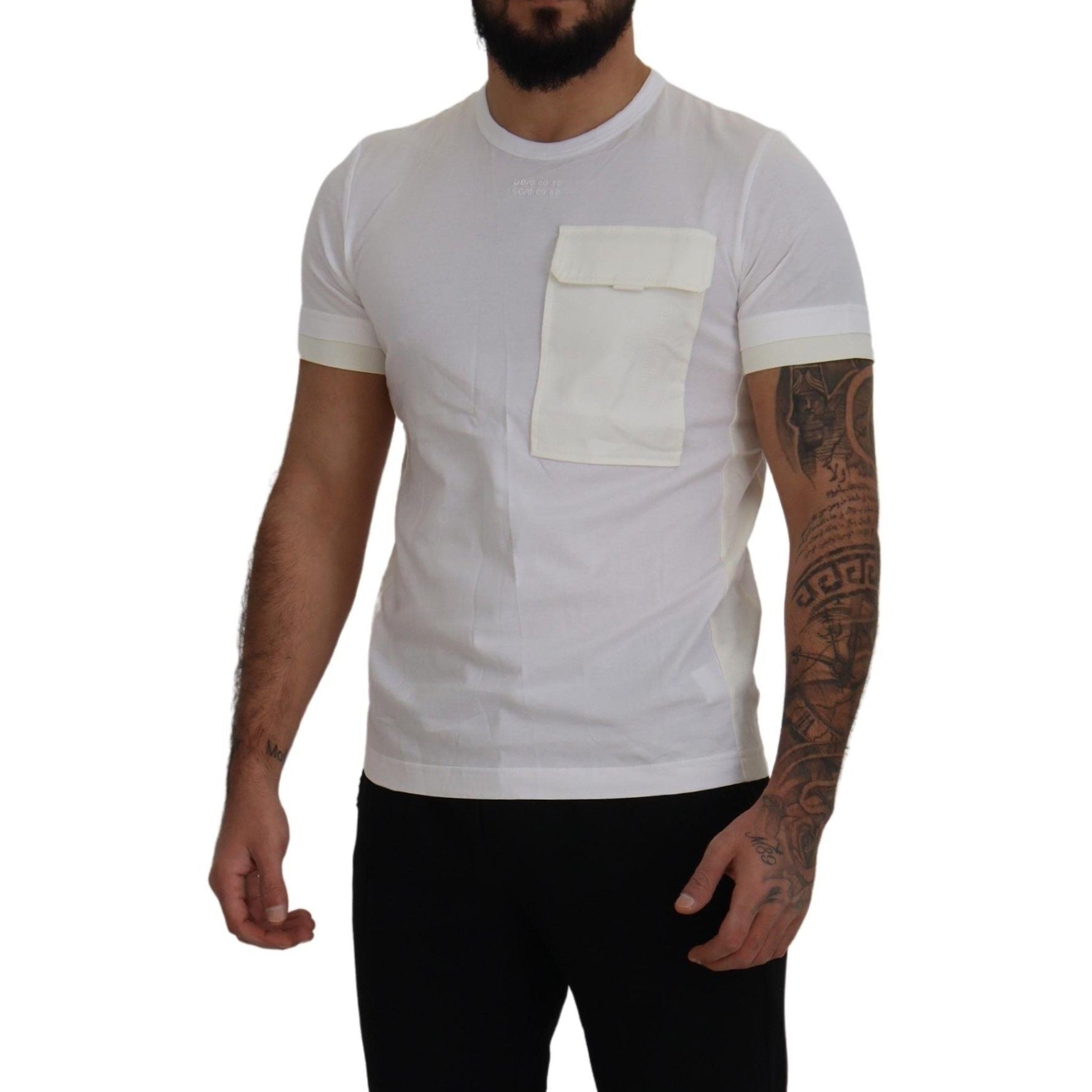 Elegant White Cotton Tee with DG Chest Pocket