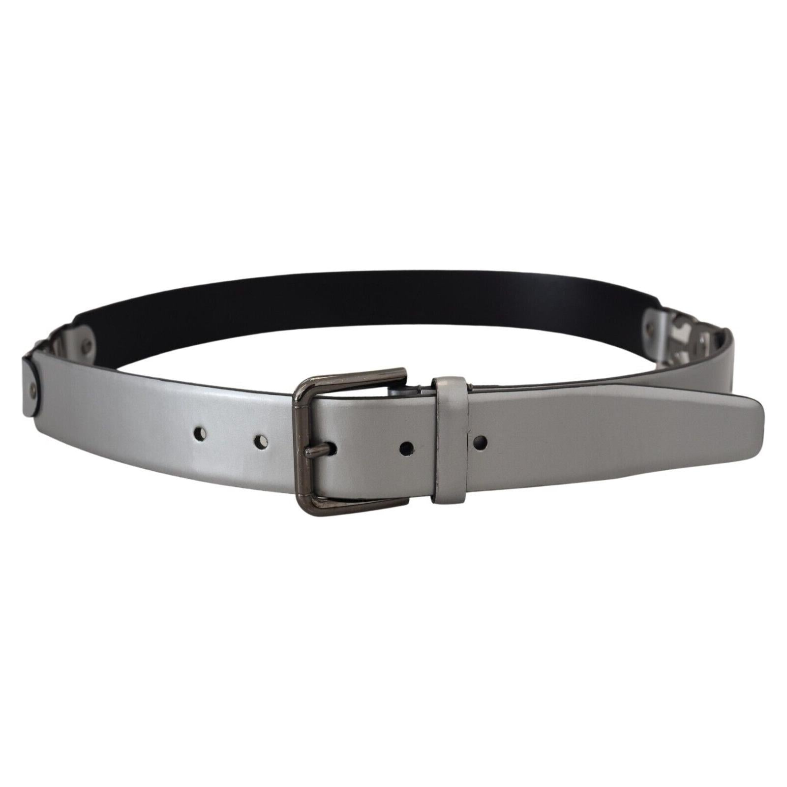 Chic Silver Leather Belt with Metal Buckle