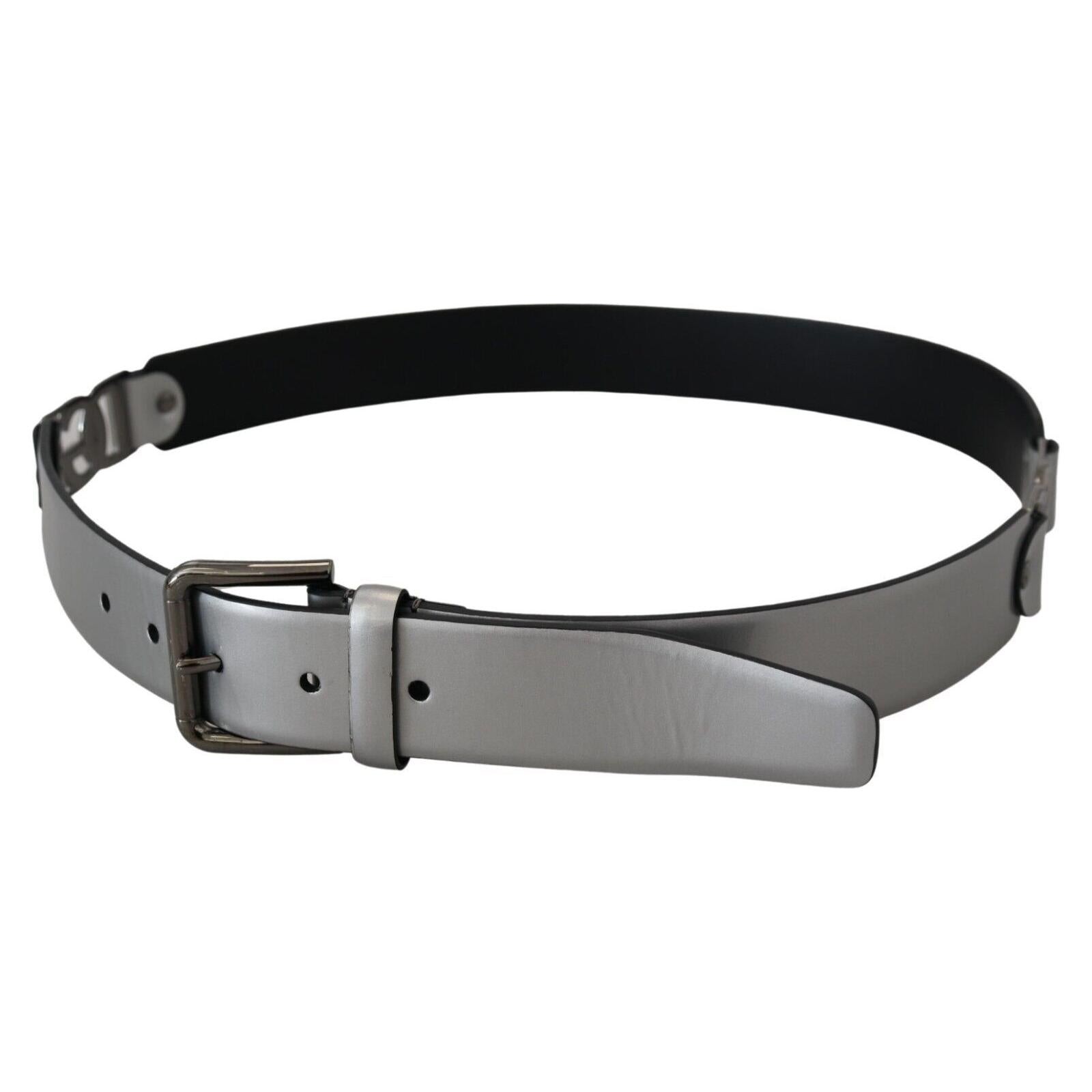 Chic Silver Leather Belt with Metal Buckle