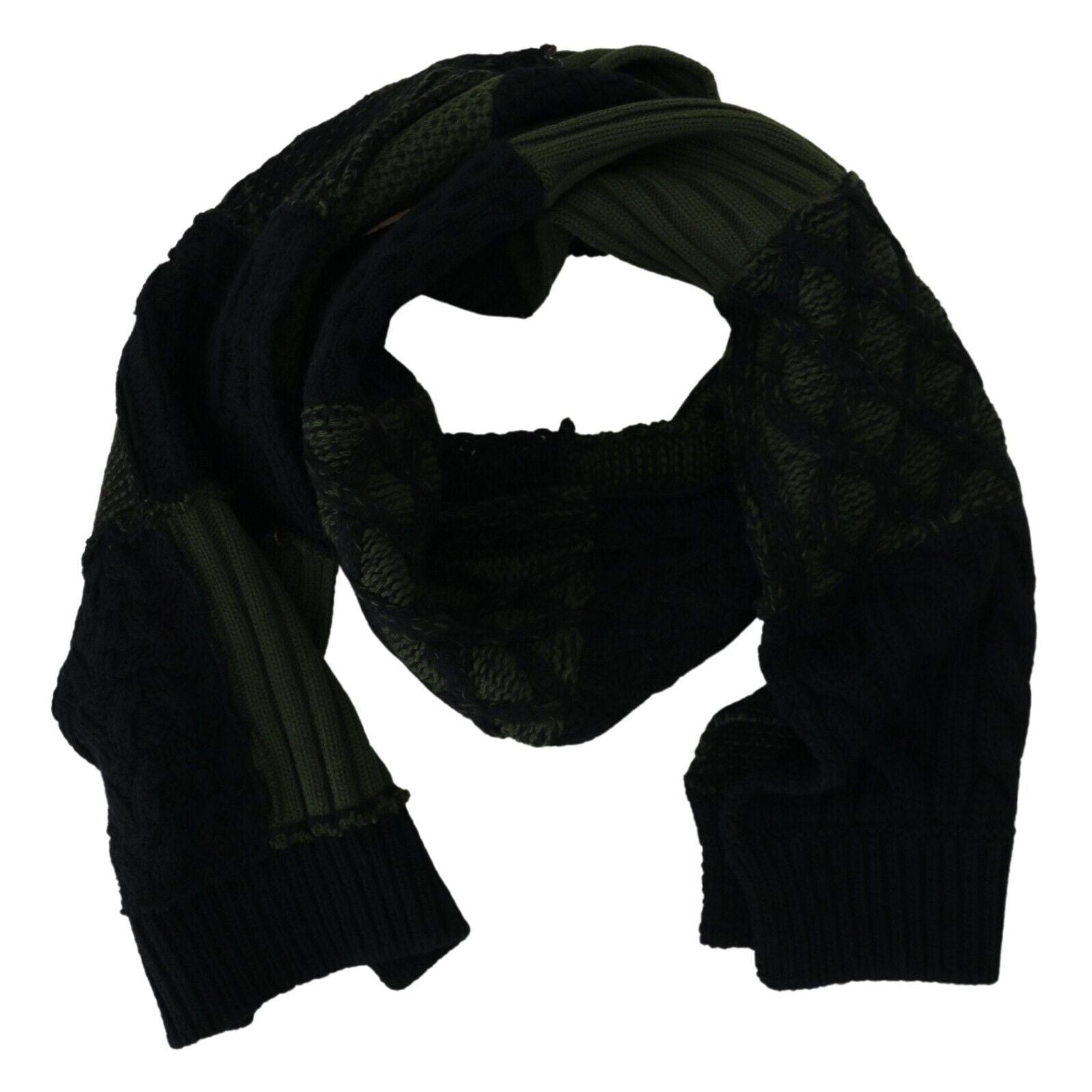 Elegant Wool Scarf in Black & Green