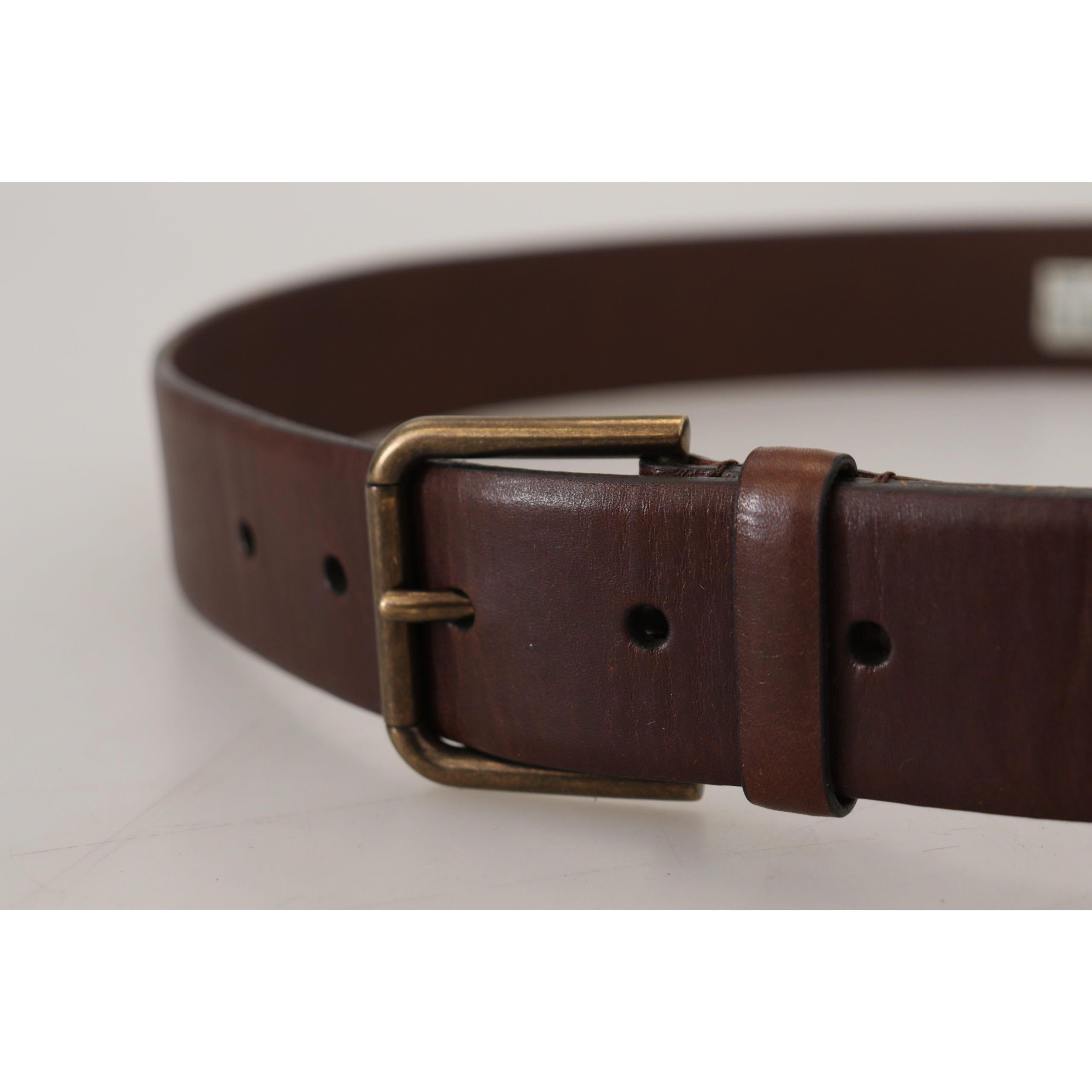 Elegant Brown Leather Belt with Metal Buckle