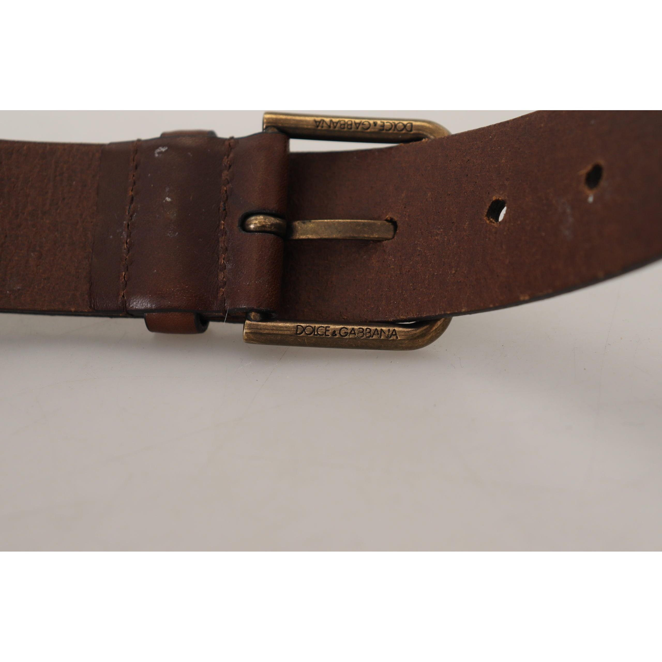 Elegant Brown Leather Belt with Metal Buckle