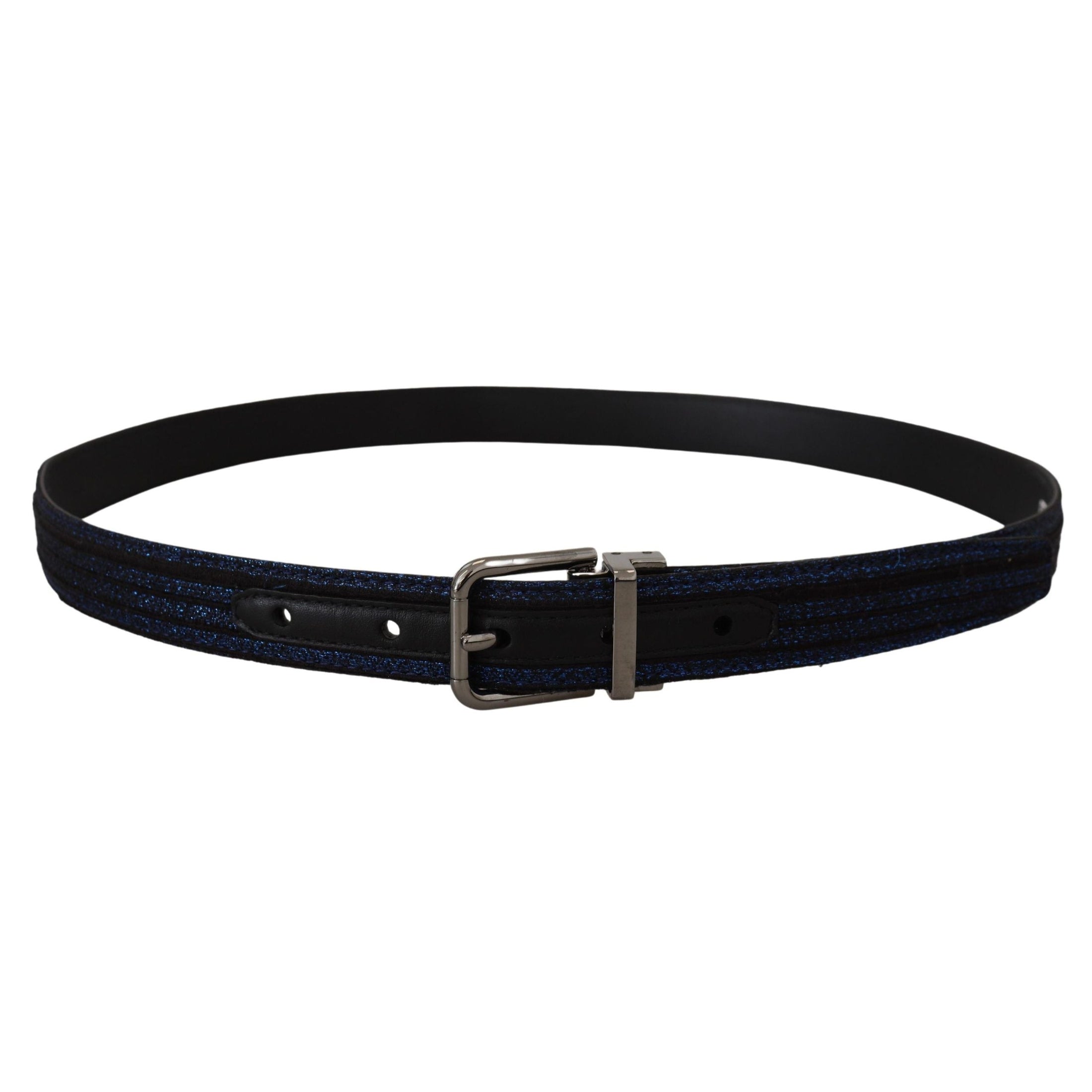 Elegant Blue Jacquard Leather Belt