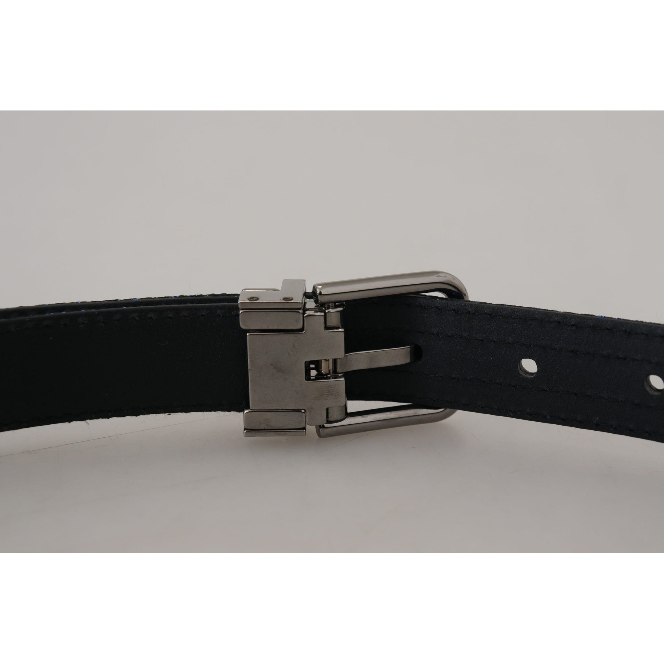 Elegant Blue Jacquard Leather Belt