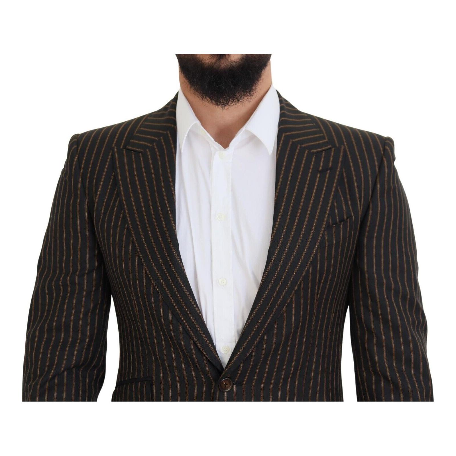 Elegant Striped Wool Blend Slim Blazer