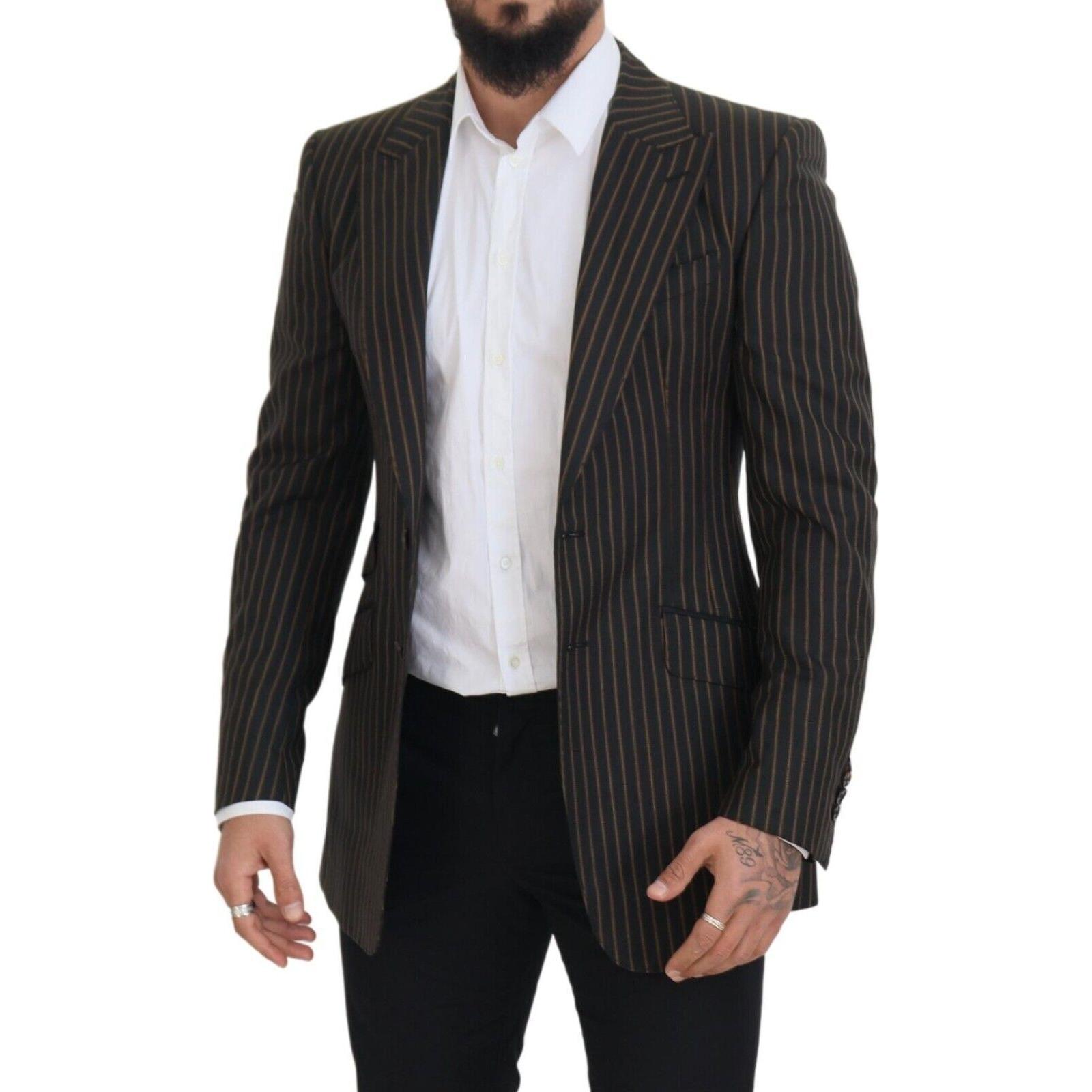 Elegant Striped Wool Blend Slim Blazer