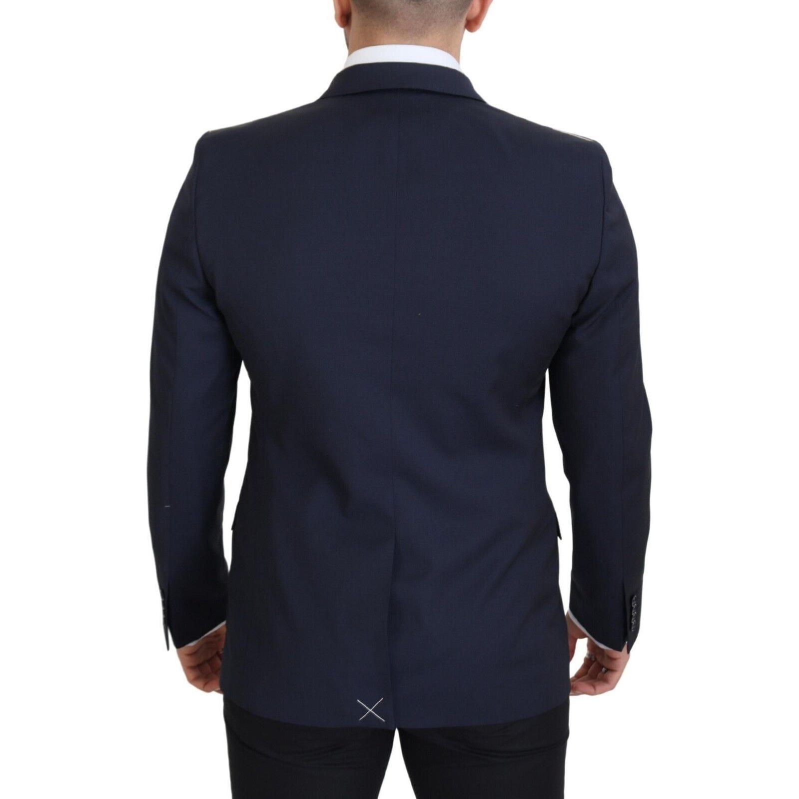 Elegant Dark Blue Slim Fit Wool Blazer