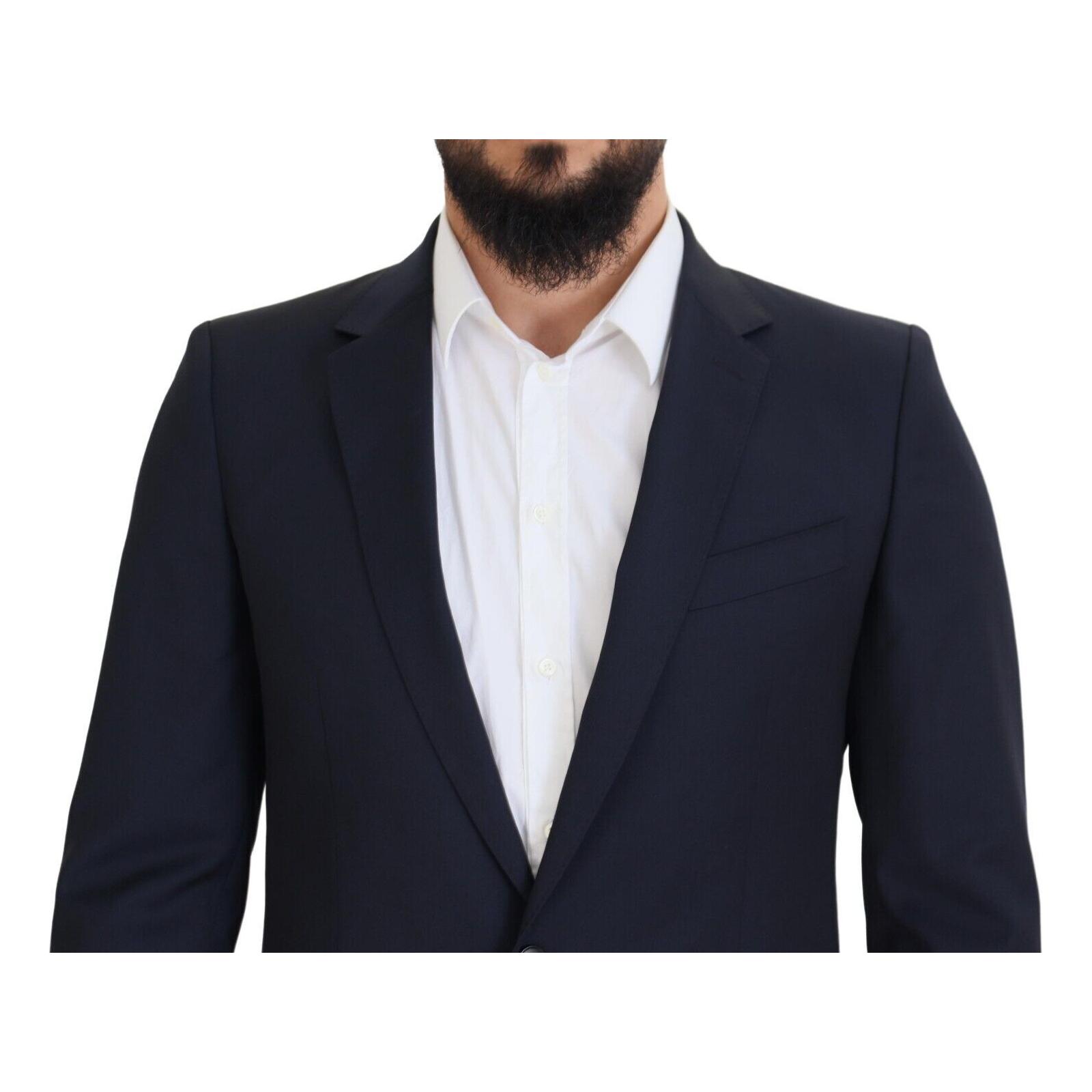 Elegant Dark Blue Slim Fit Wool Blazer