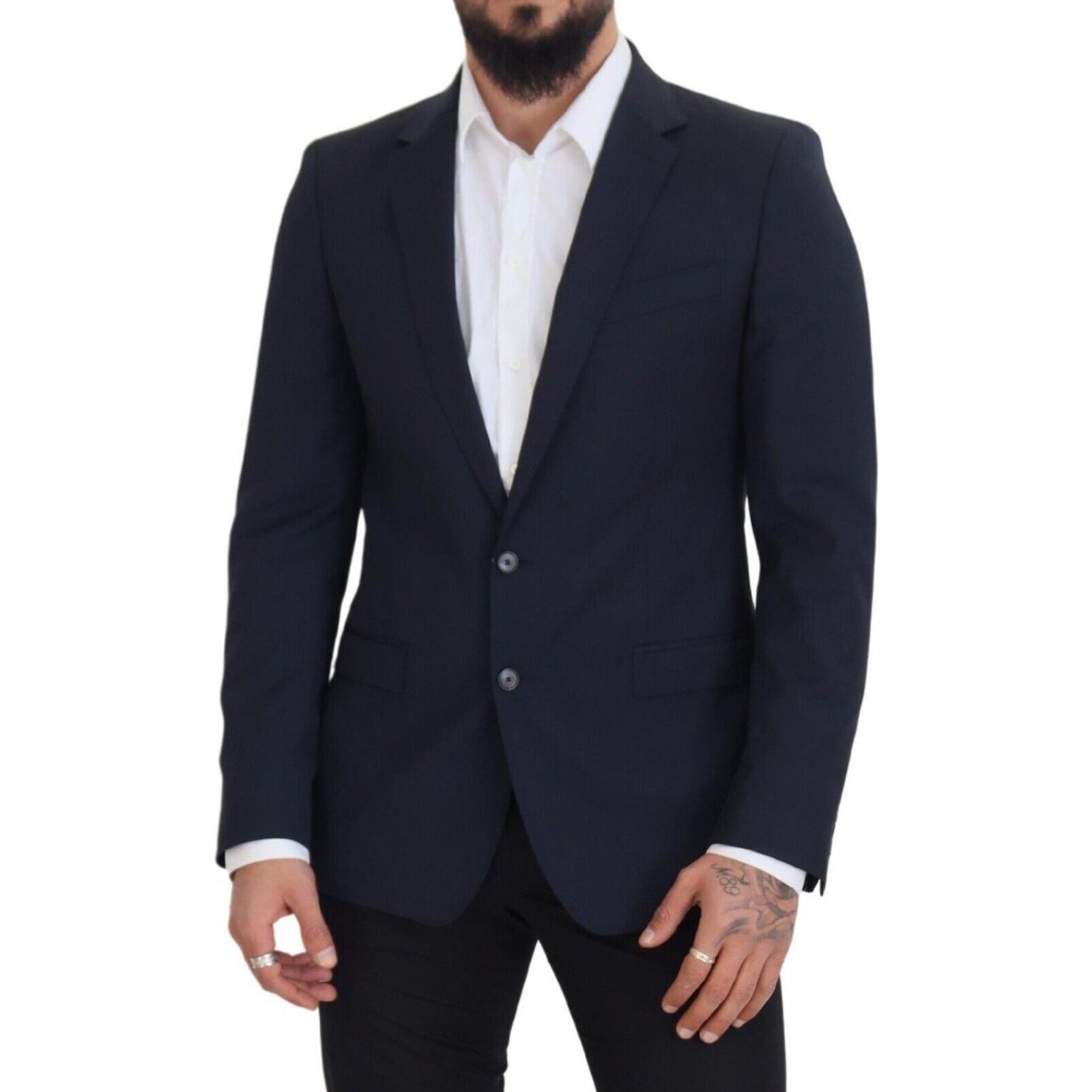 Elegant Dark Blue Slim Fit Wool Blazer