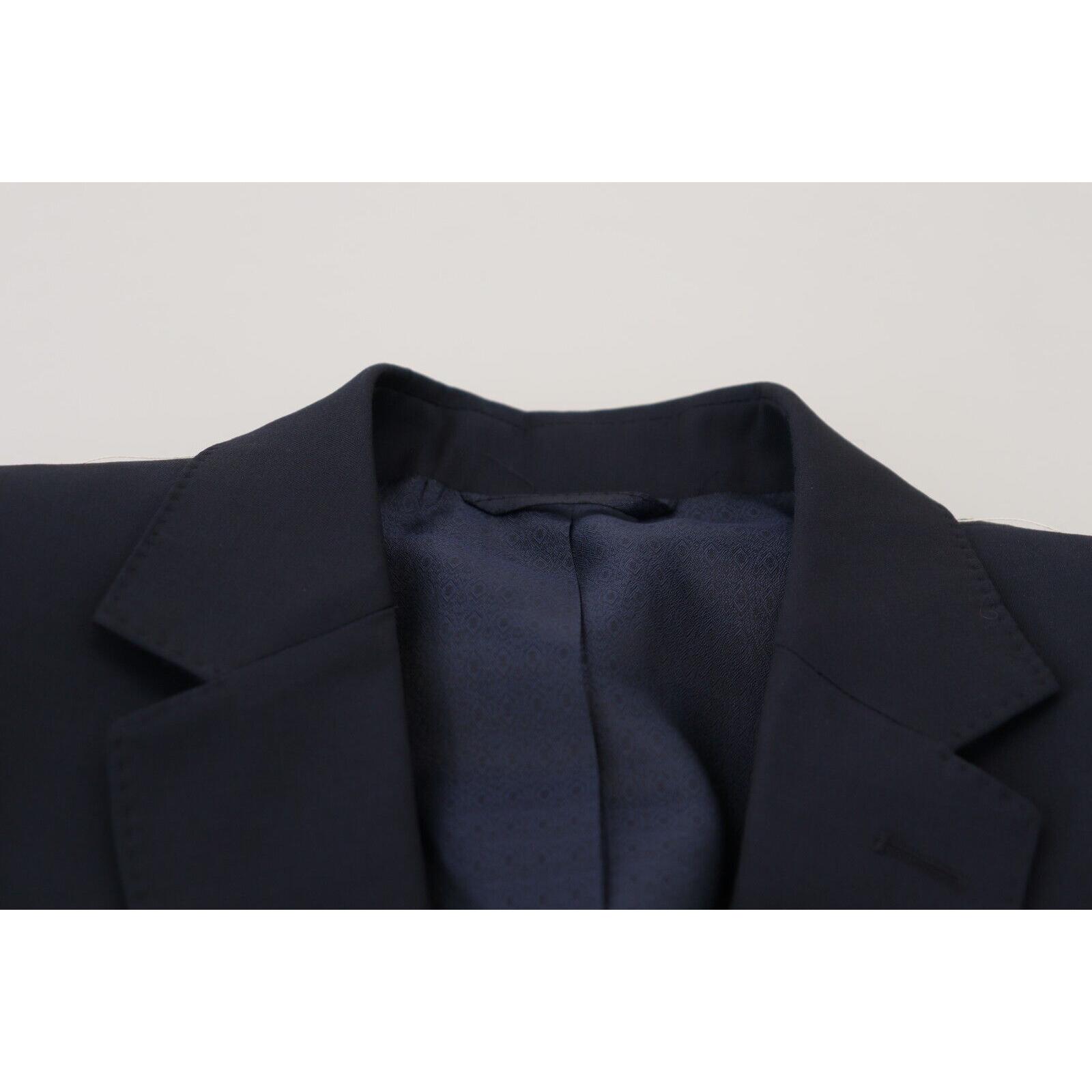 Elegant Dark Blue Slim Fit Wool Blazer