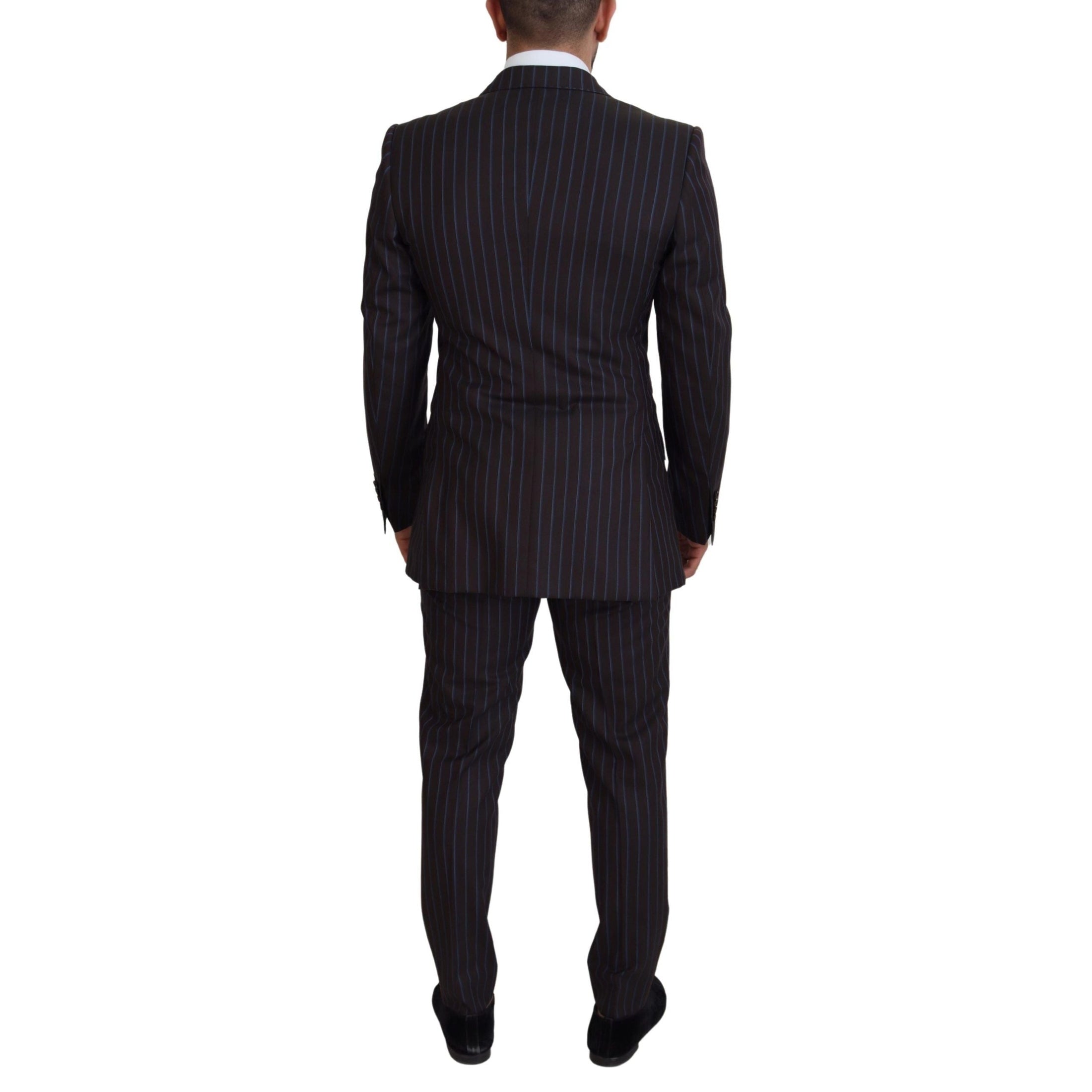 Elegant Black Striped Virgin Wool Suit