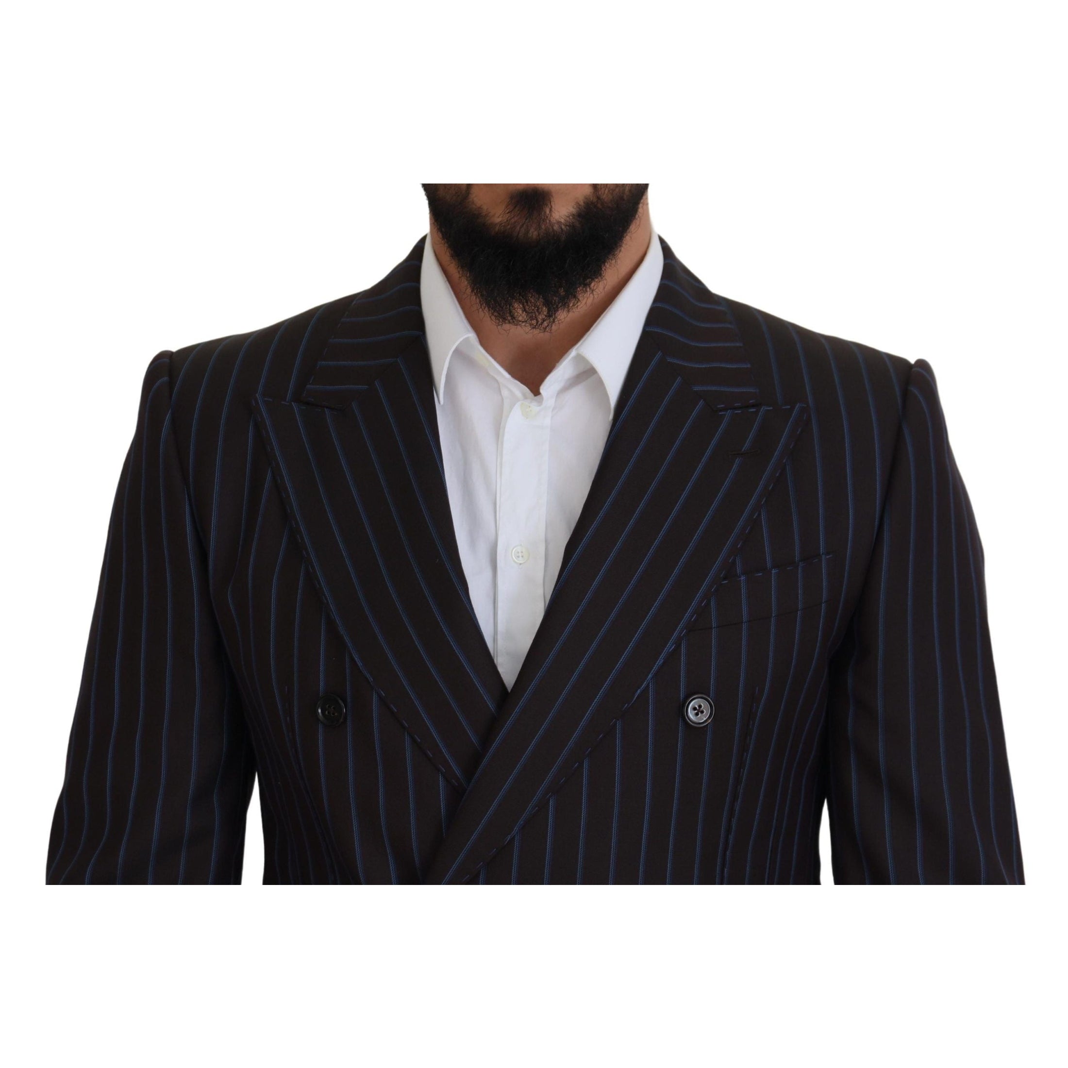 Elegant Black Striped Virgin Wool Suit