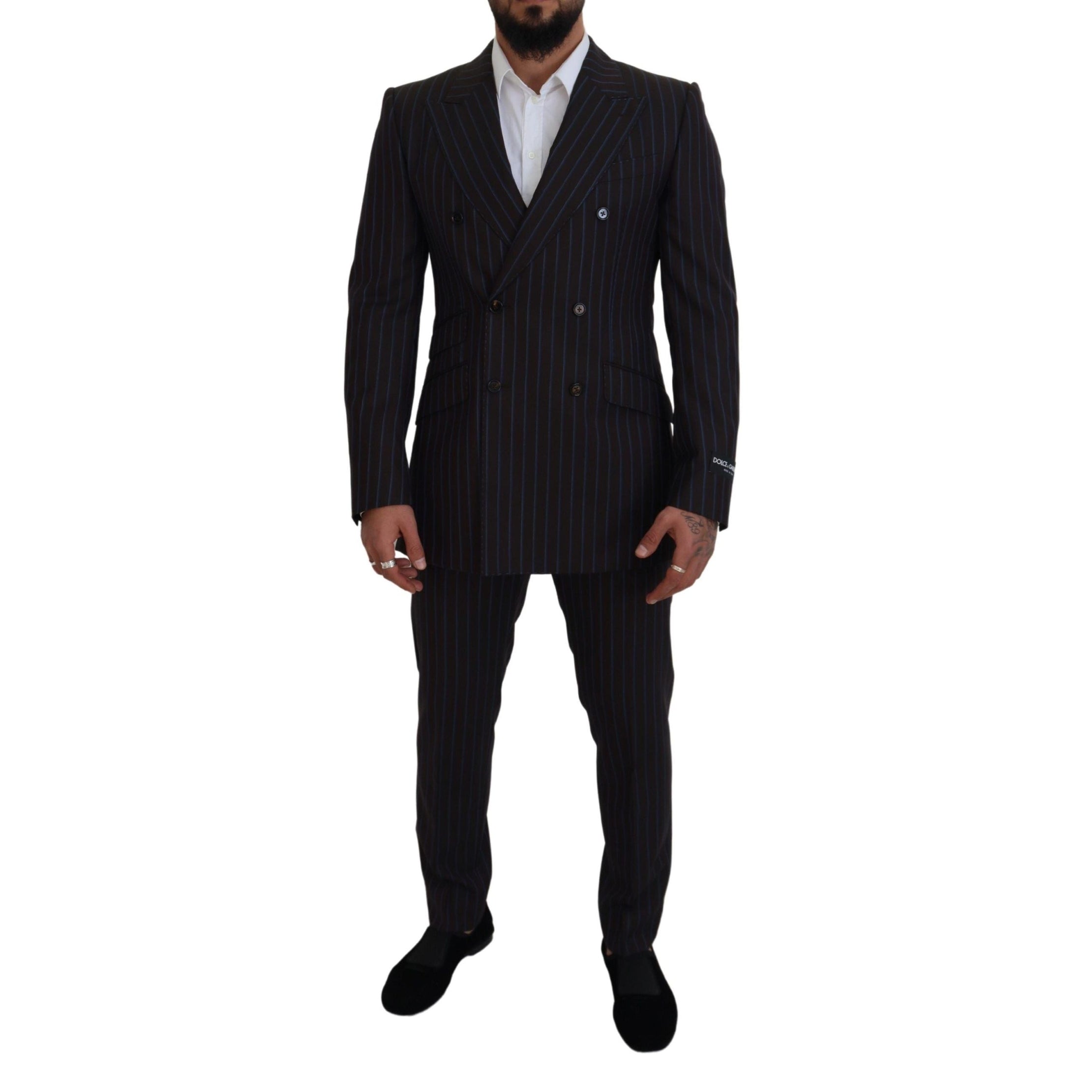 Elegant Black Striped Virgin Wool Suit