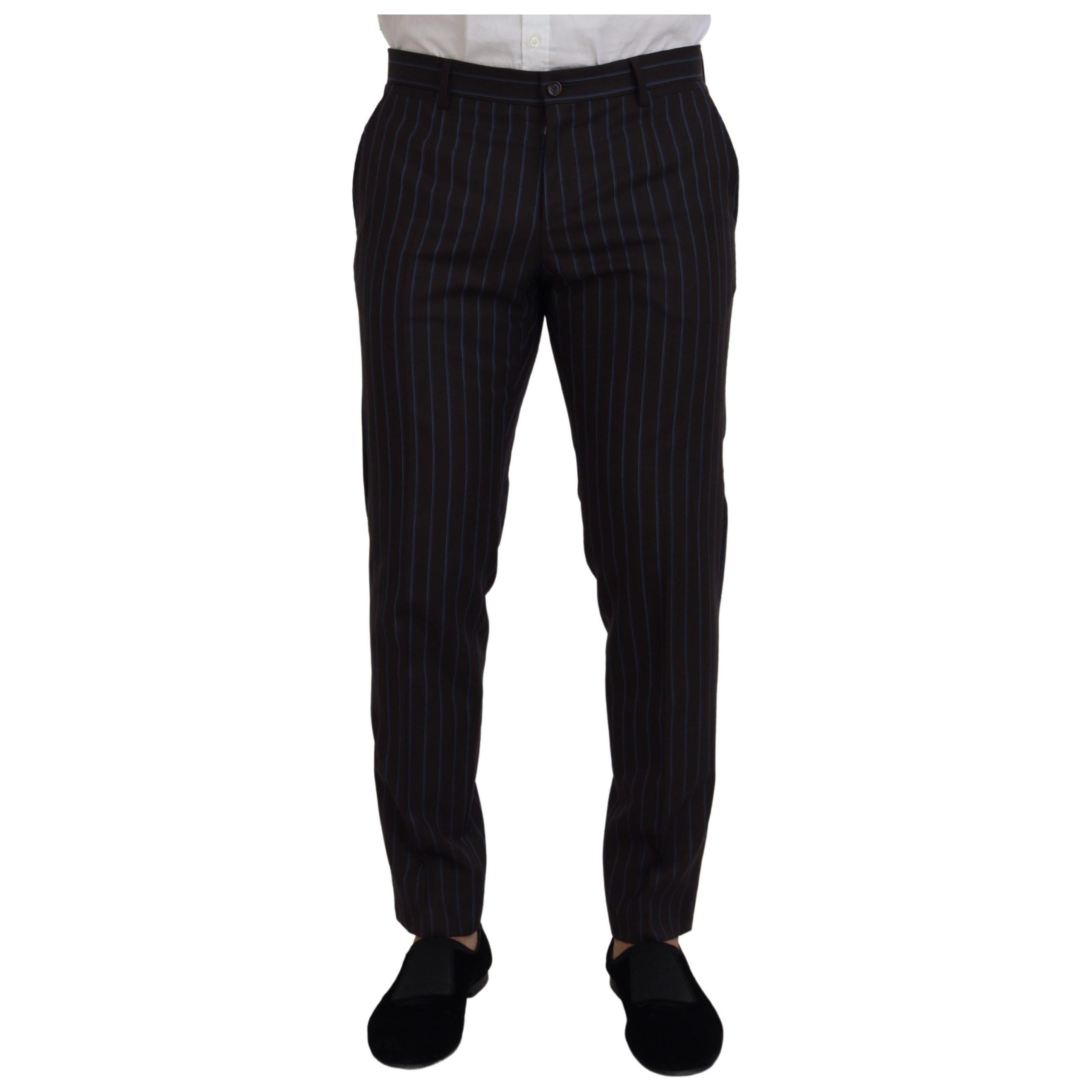 Elegant Black Striped Virgin Wool Suit