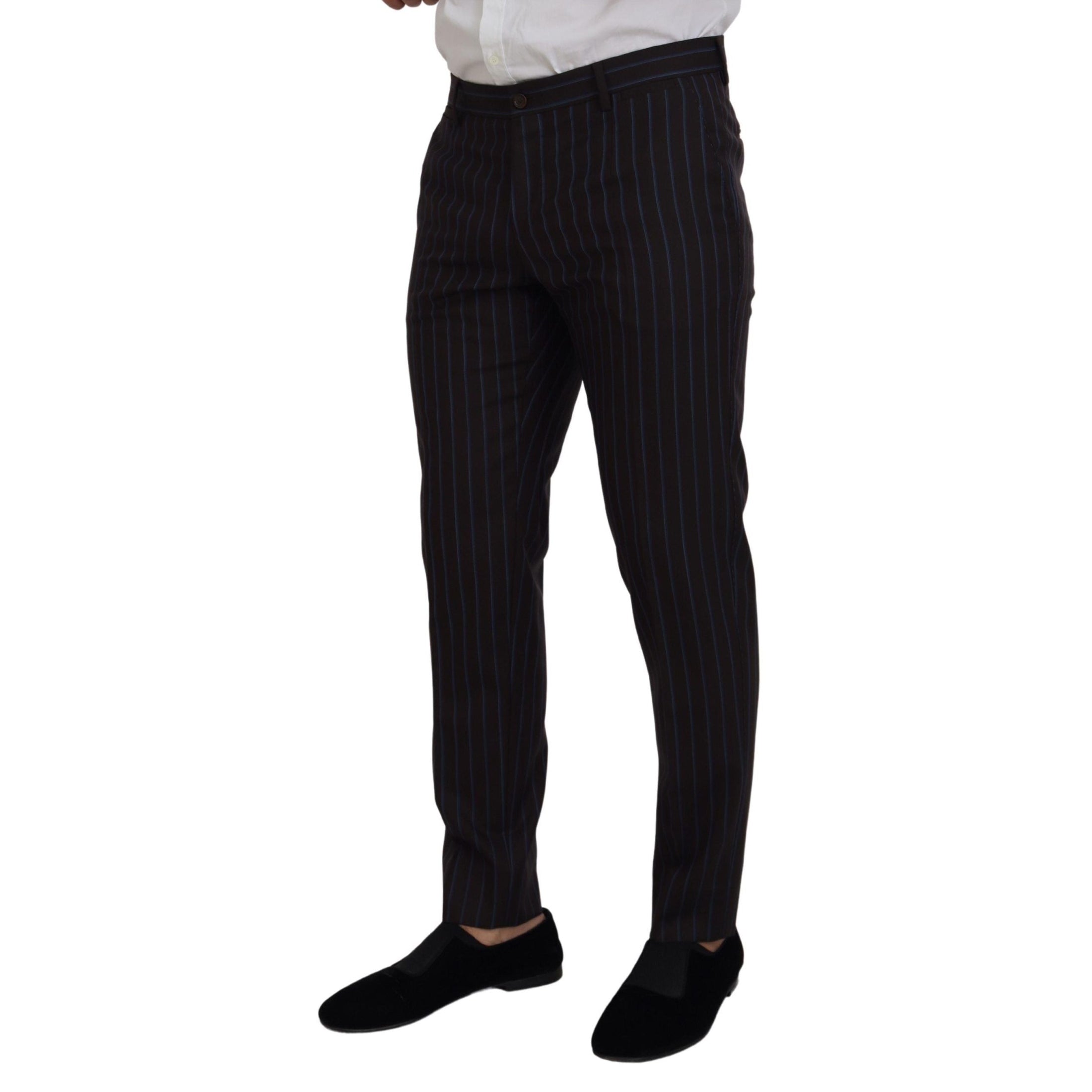 Elegant Black Striped Virgin Wool Suit