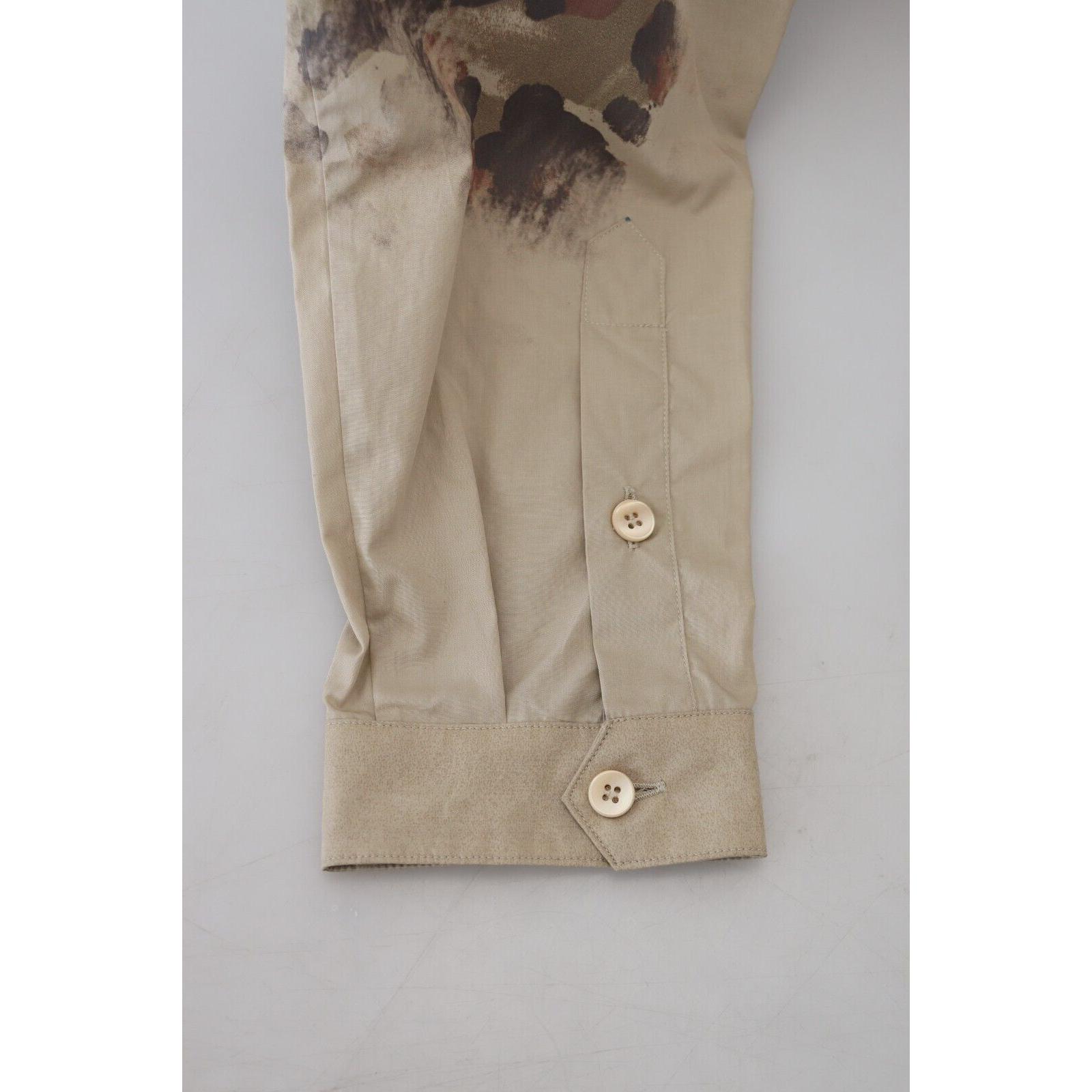 Beige Cotton Button-Down Casual Shirt