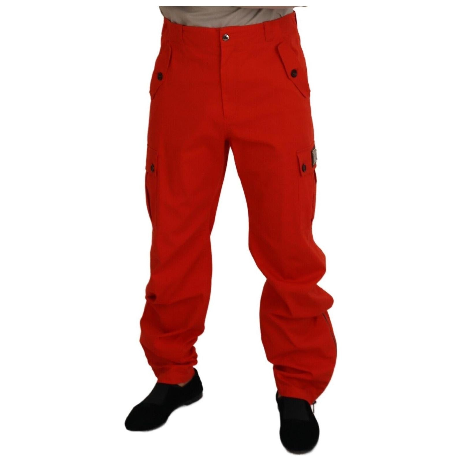 Elegant Red Cotton Blend Trousers