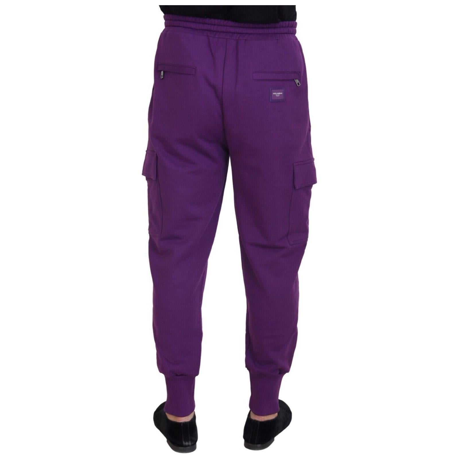 Elegant Purple Cotton Cargo Sweatpants