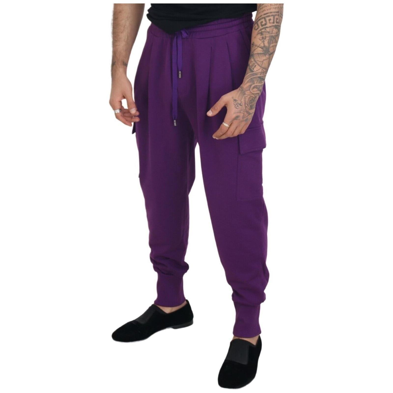 Elegant Purple Cotton Cargo Sweatpants