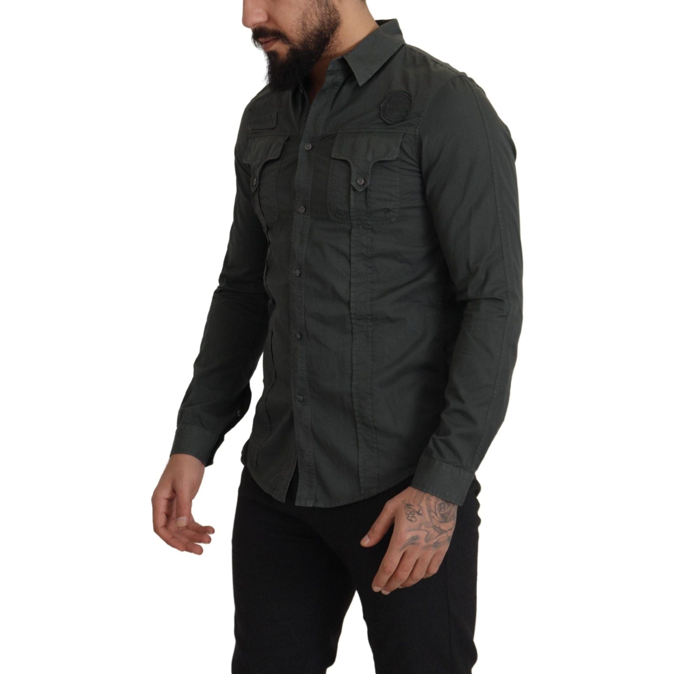 Sleek Dark Gray Cotton Casual Shirt