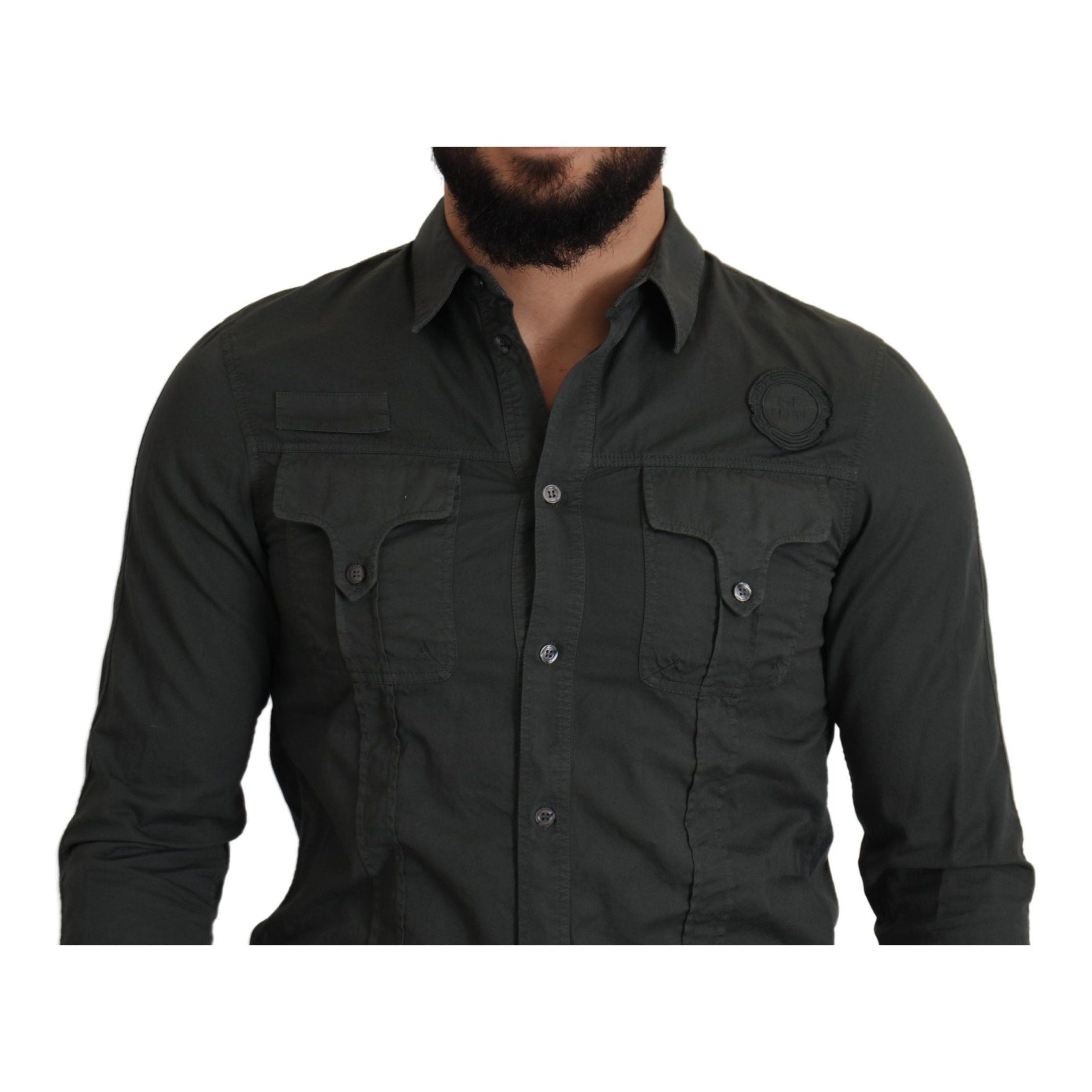 Sleek Dark Gray Cotton Casual Shirt