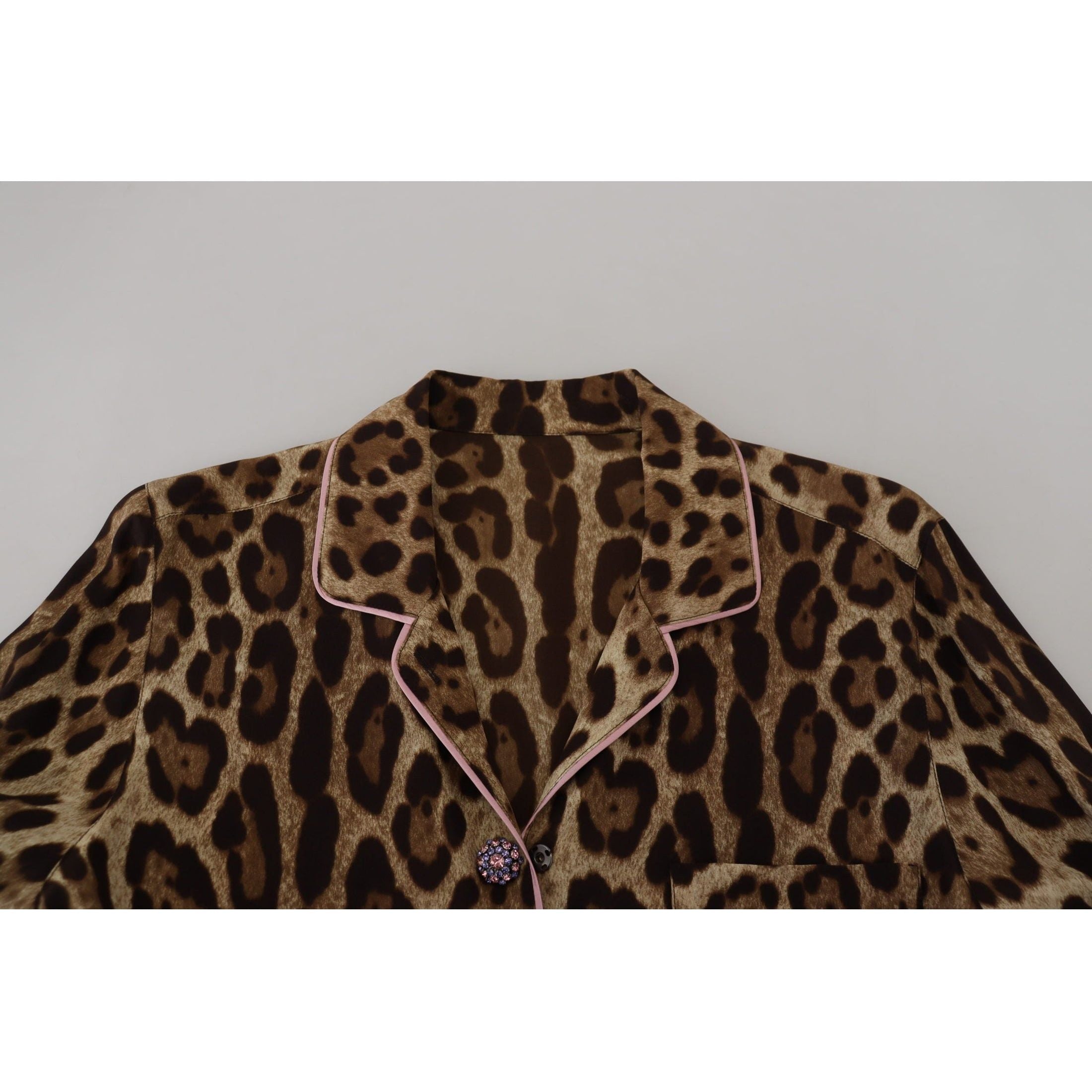 Elegant Silk Leopard Print Collared Top