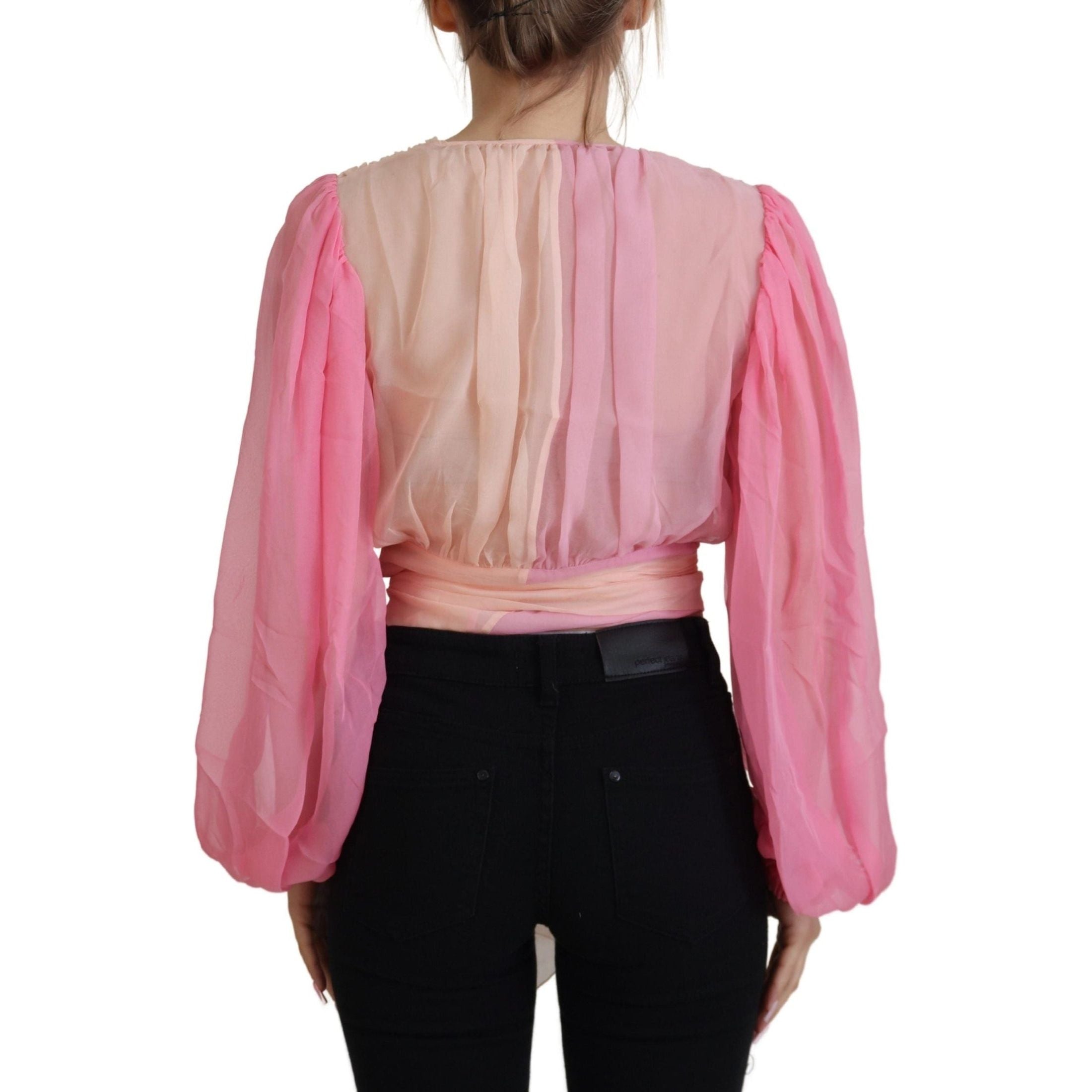 Silk V-Neckline Wrap Blouse in Pink