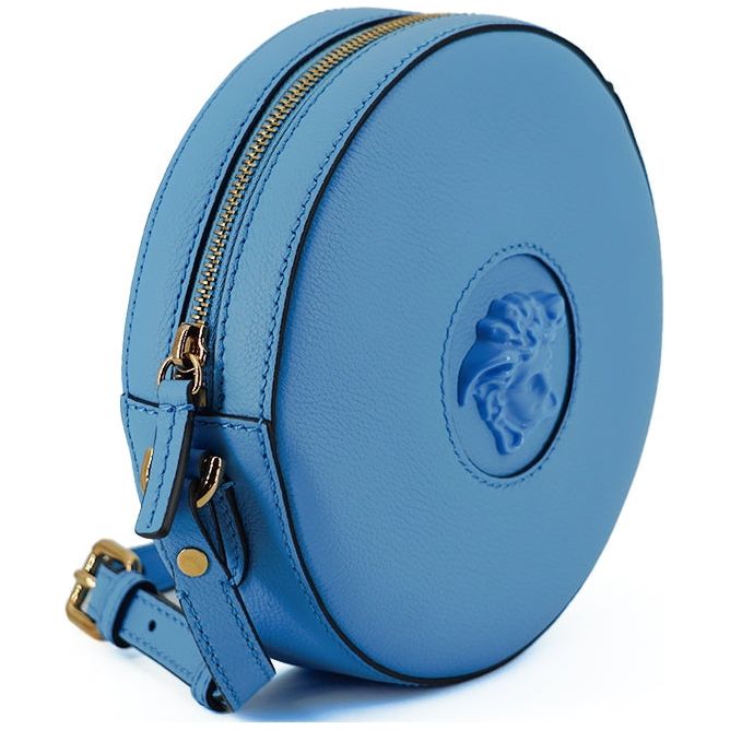 Chic Blue Leather Round Shoulder Bag