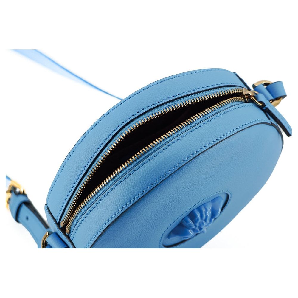 Chic Blue Leather Round Shoulder Bag