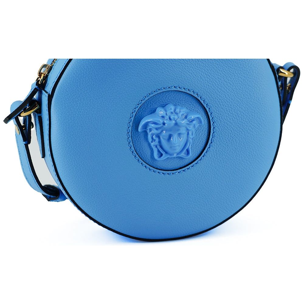 Chic Blue Leather Round Shoulder Bag