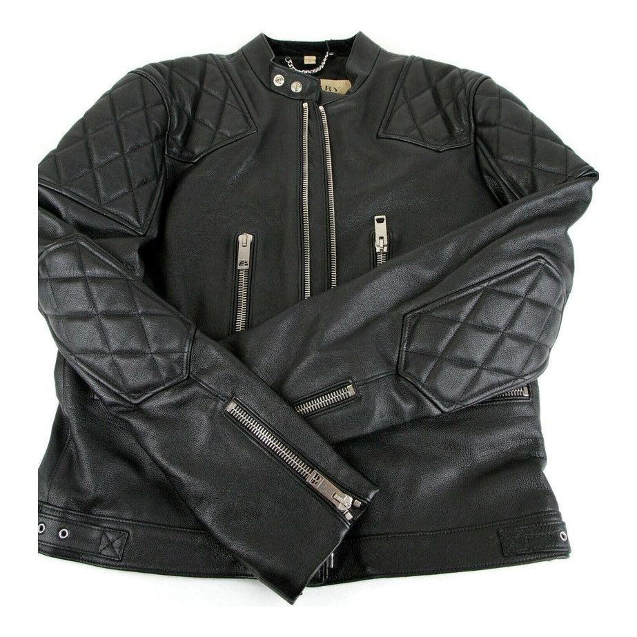 Burberry Men's Black Leather Diamond Quilted Biker Jacket