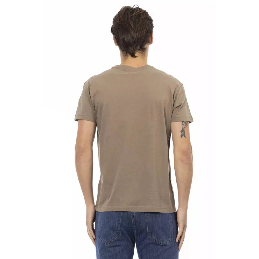 Brown Cotton Men V-Neck T-Shirt