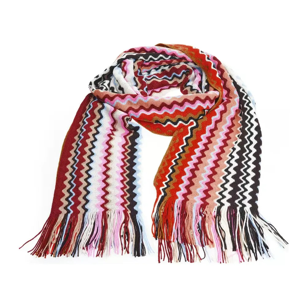 Geometric Pattern Fringed Scarf in Vibrant Tones