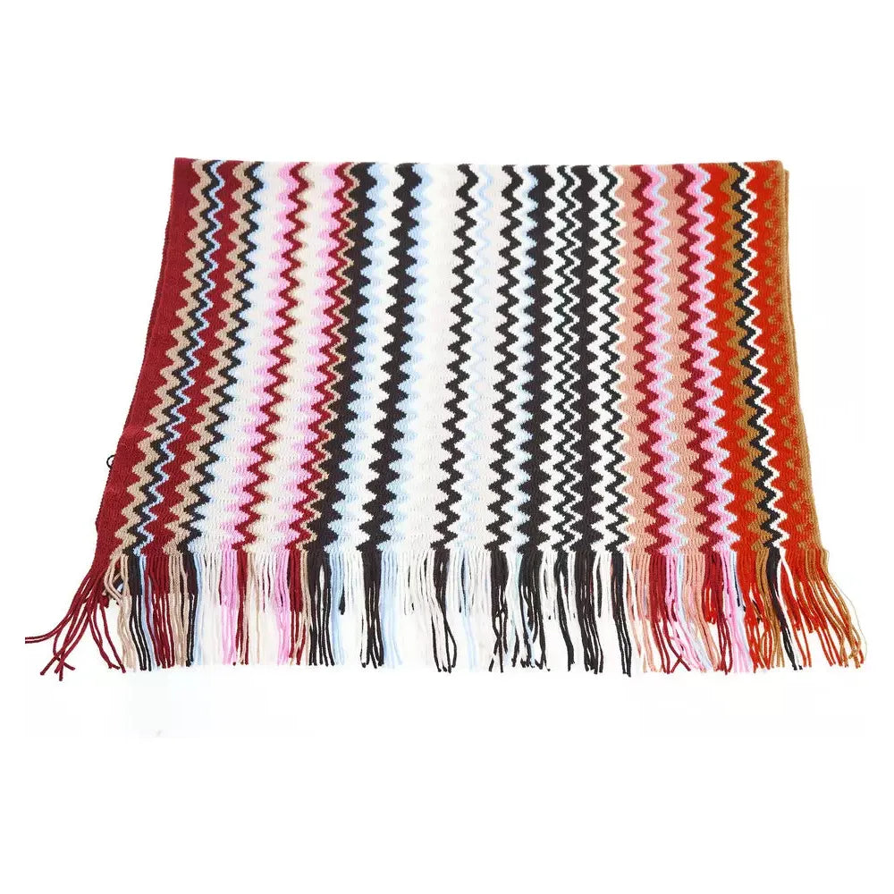 Geometric Pattern Fringed Scarf in Vibrant Tones