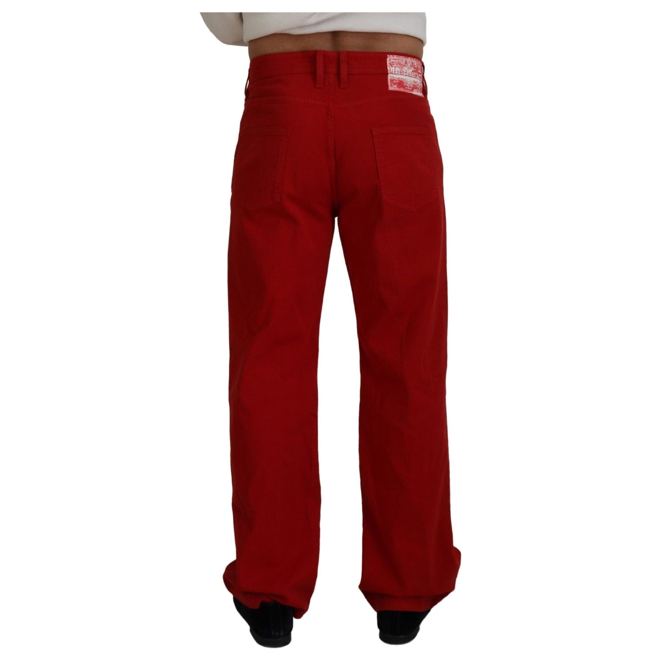 Chic Red Cotton Denim Pants