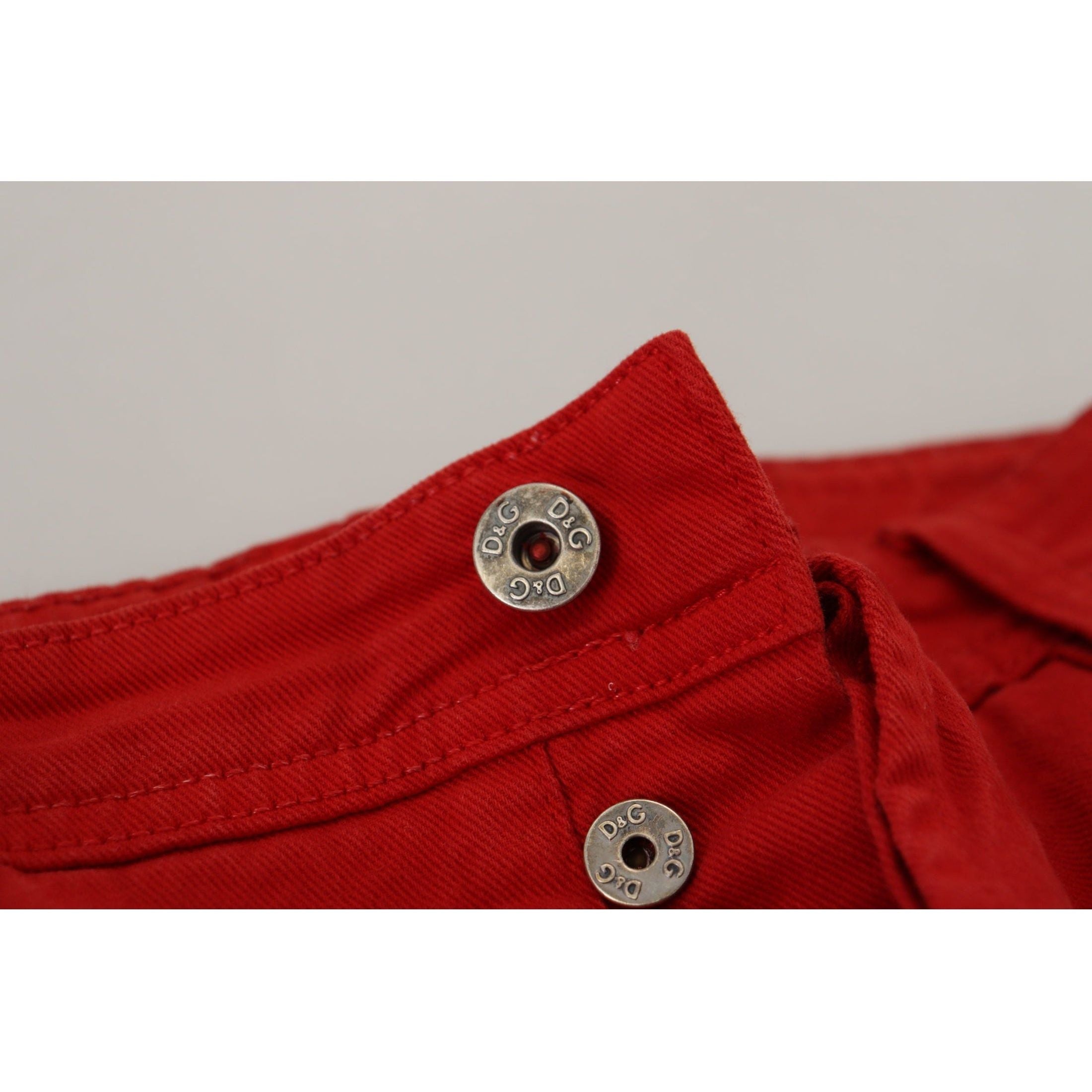 Chic Red Cotton Denim Pants