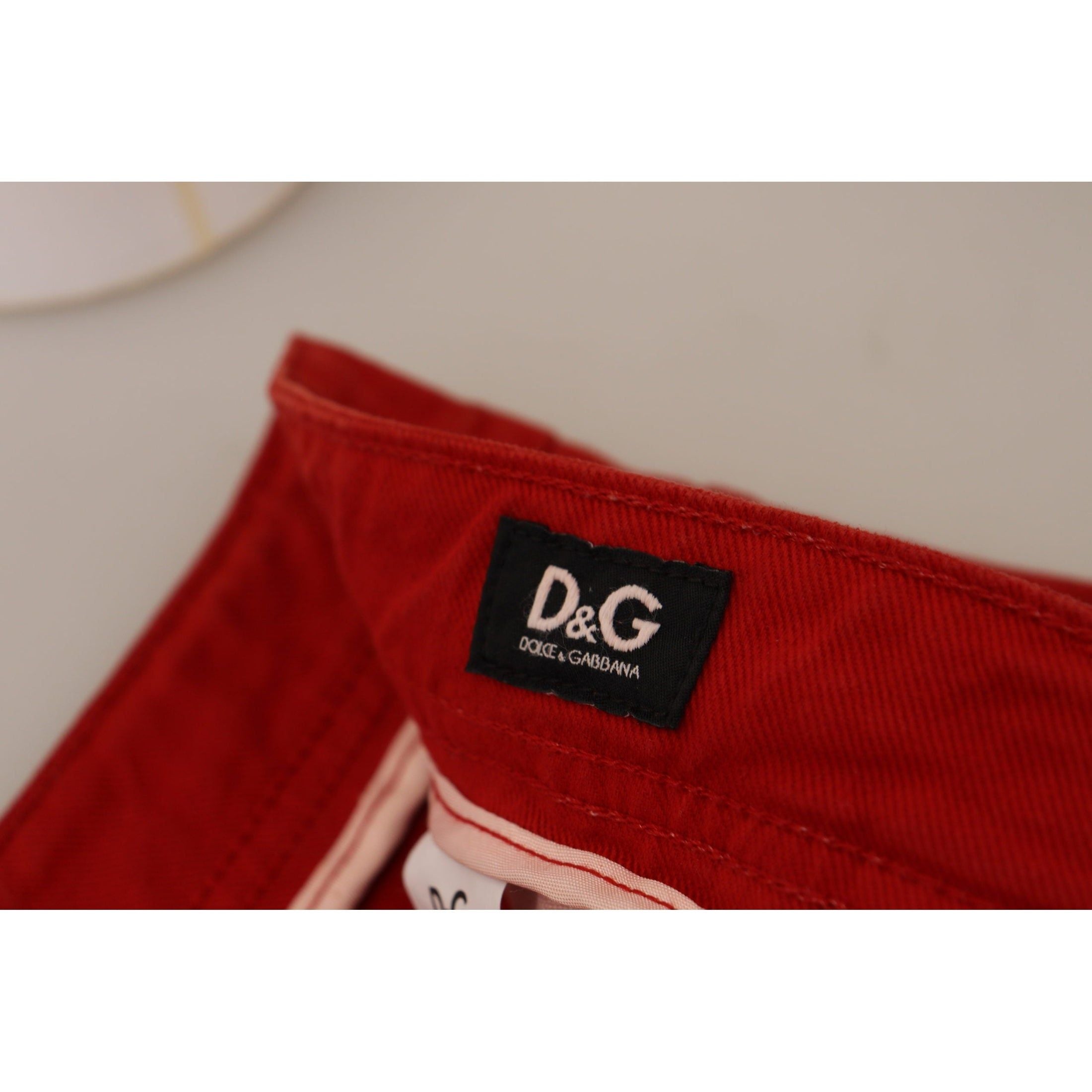 Chic Red Cotton Denim Pants