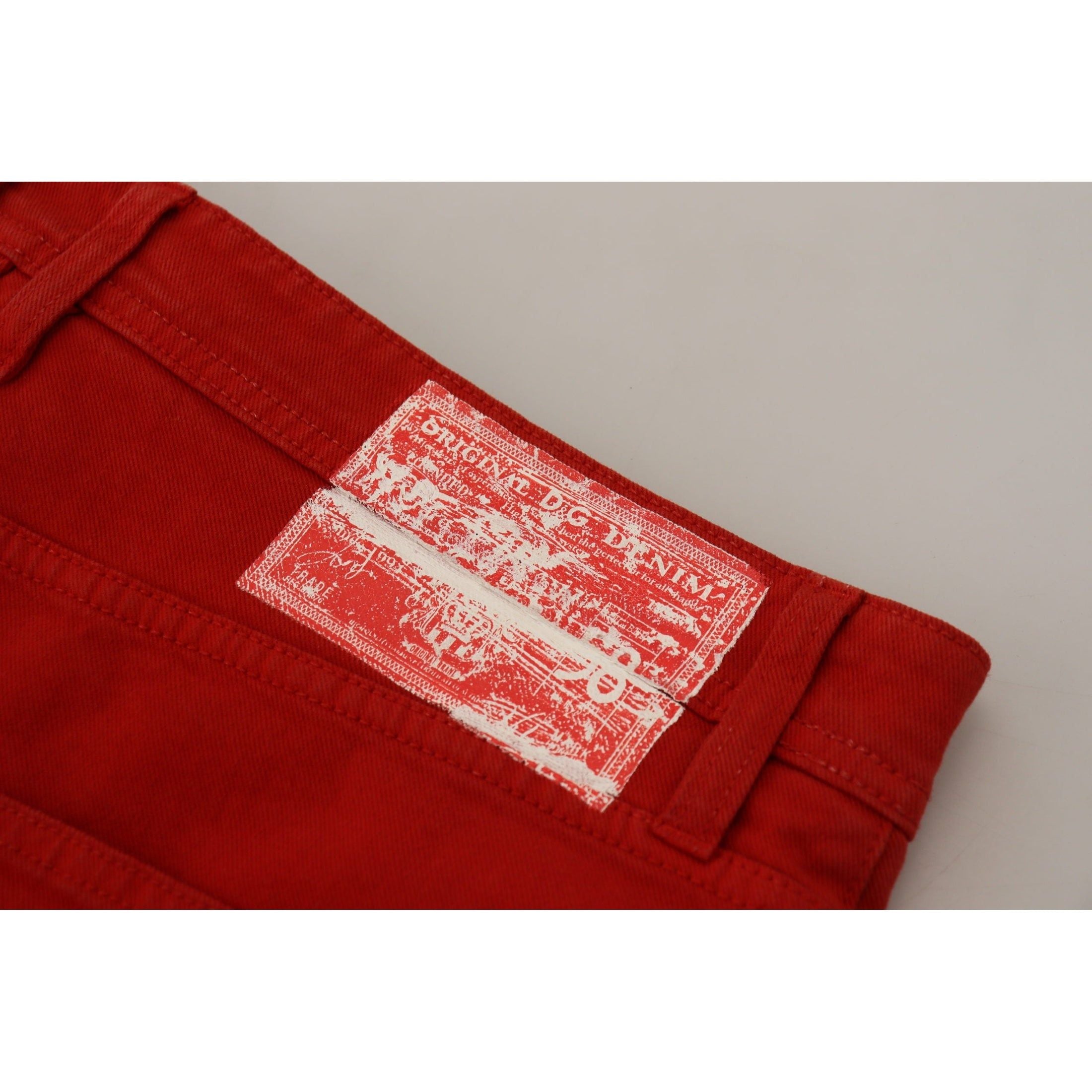 Chic Red Cotton Denim Pants