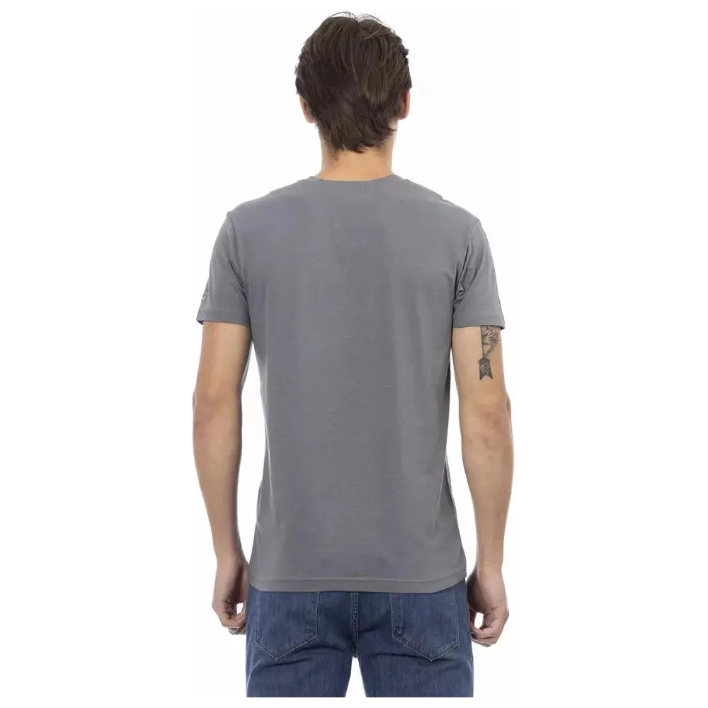 Gray Cotton Men V-Neck T-Shirt