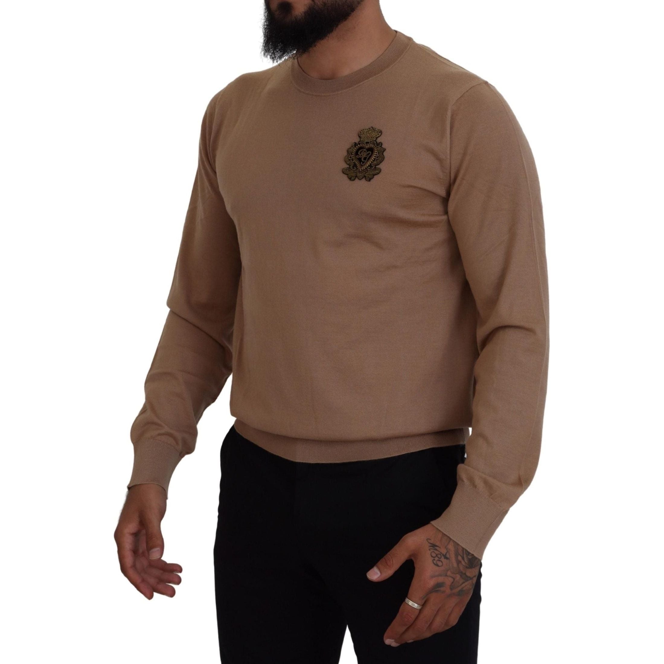 Beige Cashmere Crewneck Pullover Sweater