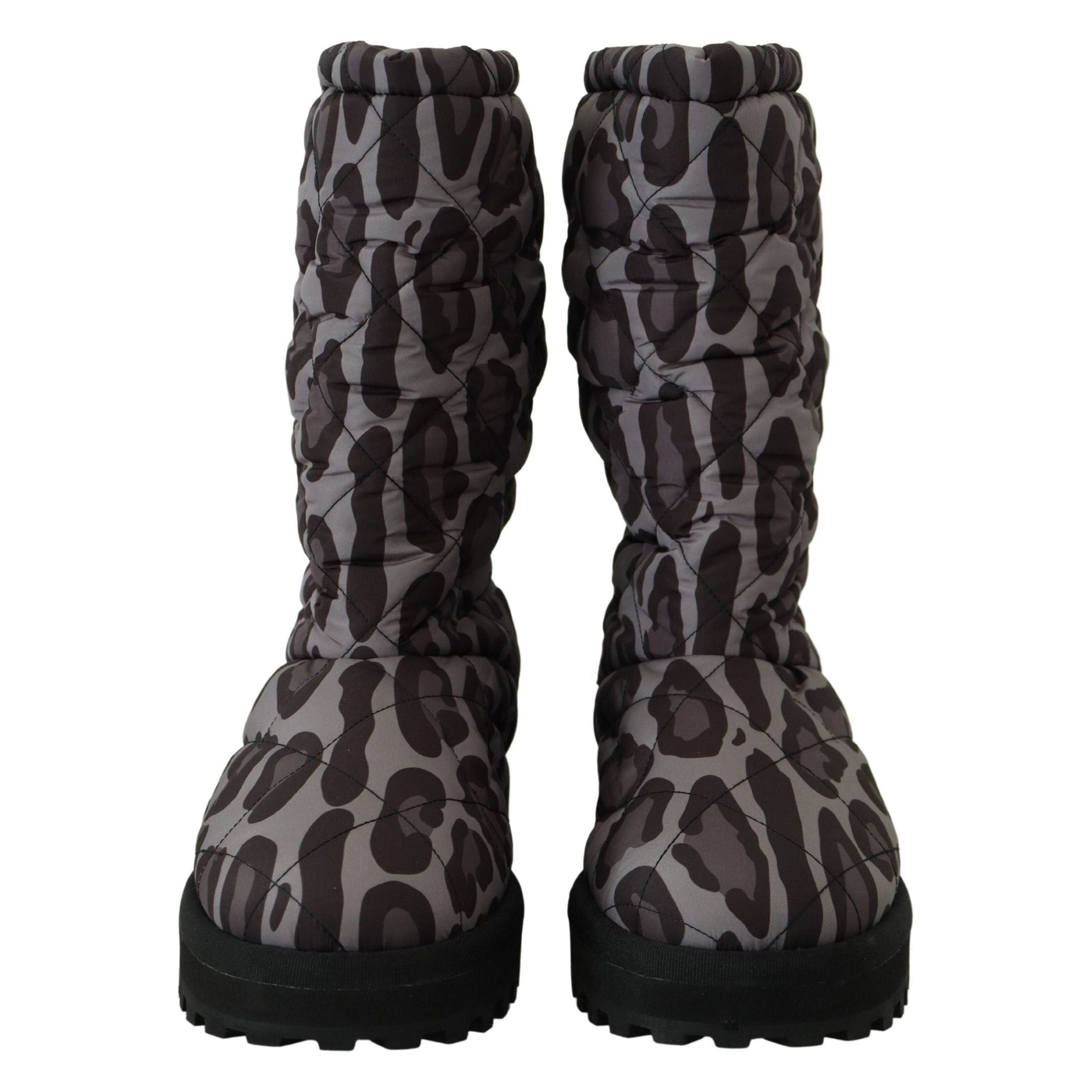 Elegant Gray Leopard Mid Calf Boots