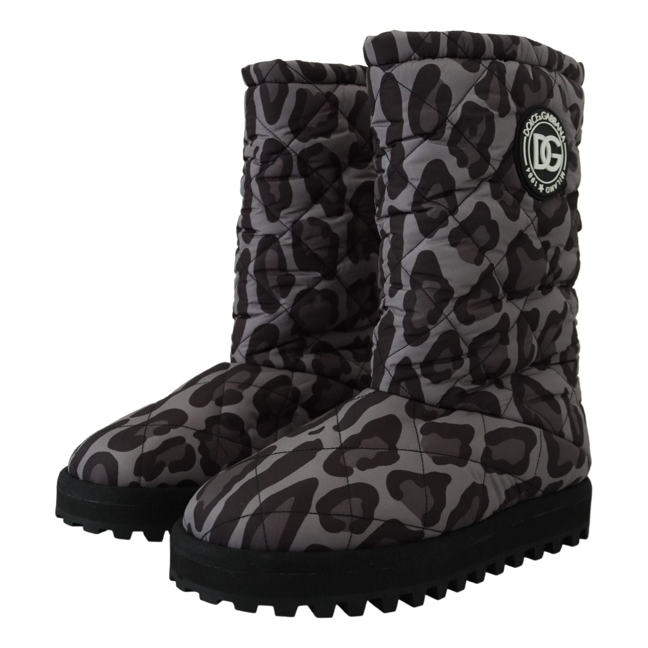 Elegant Gray Leopard Mid Calf Boots