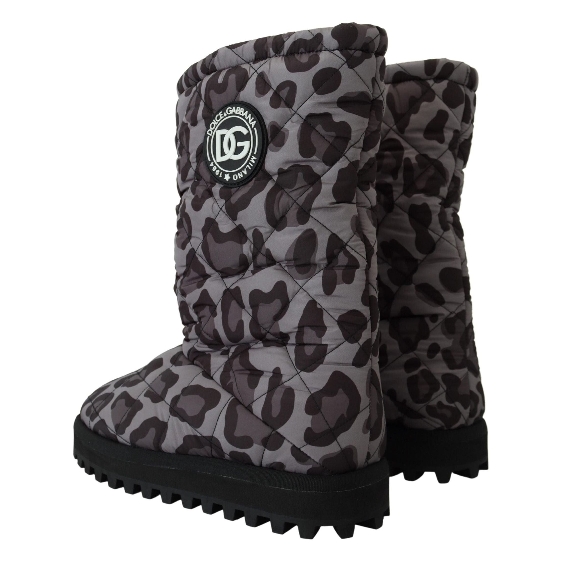 Elegant Gray Leopard Mid Calf Boots