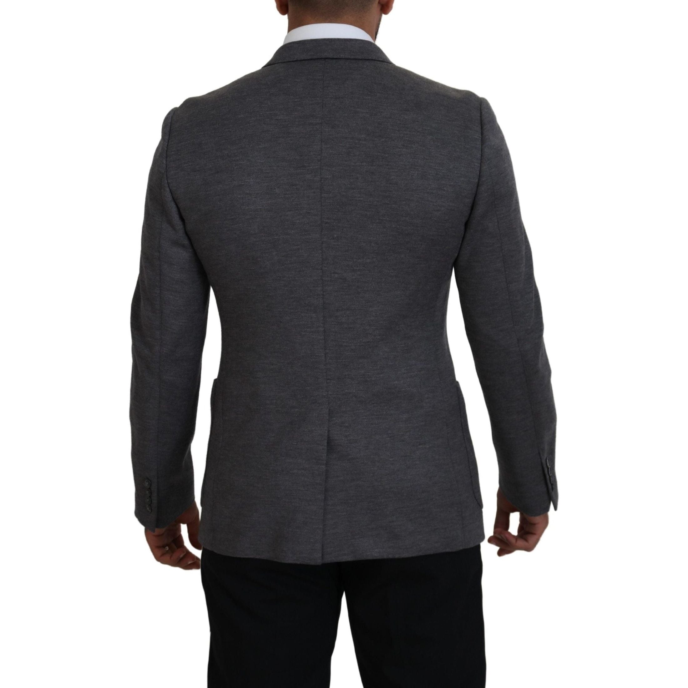 Elegant Gray Wool Blazer with Bee Crown Embroidery