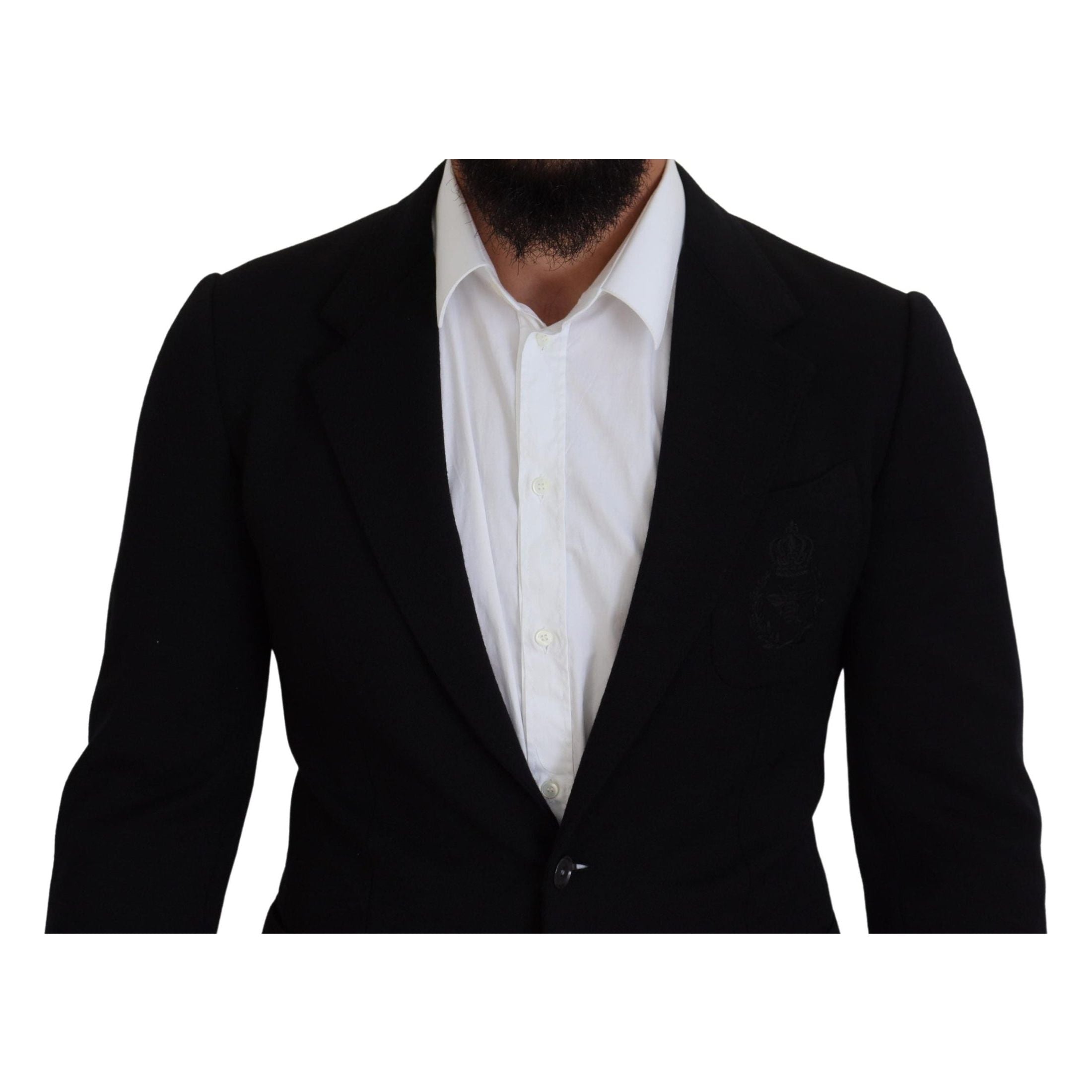 Elegant Single Breasted Black Wool Blazer