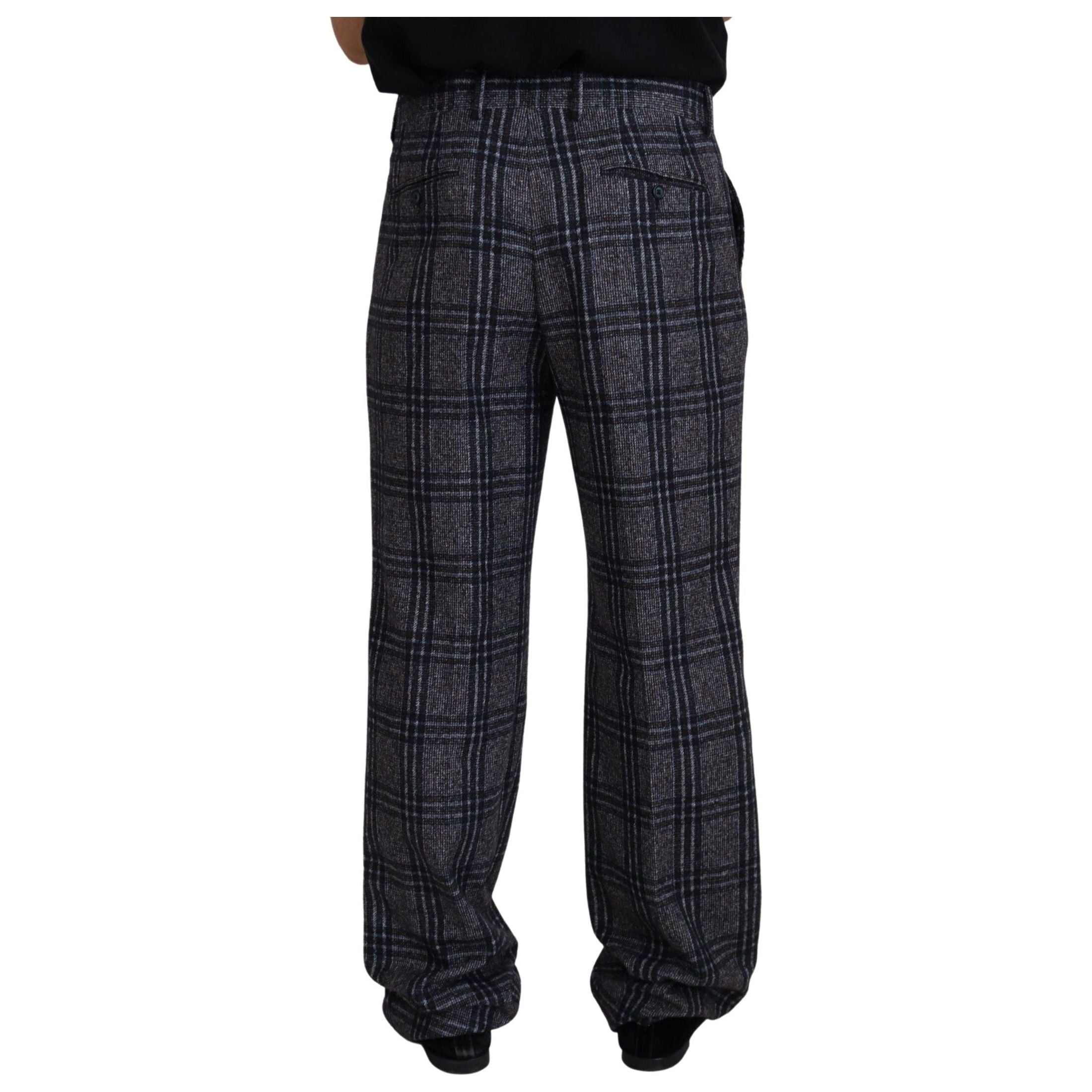 Elegant Gray Checkered Alpaca Blend Pants